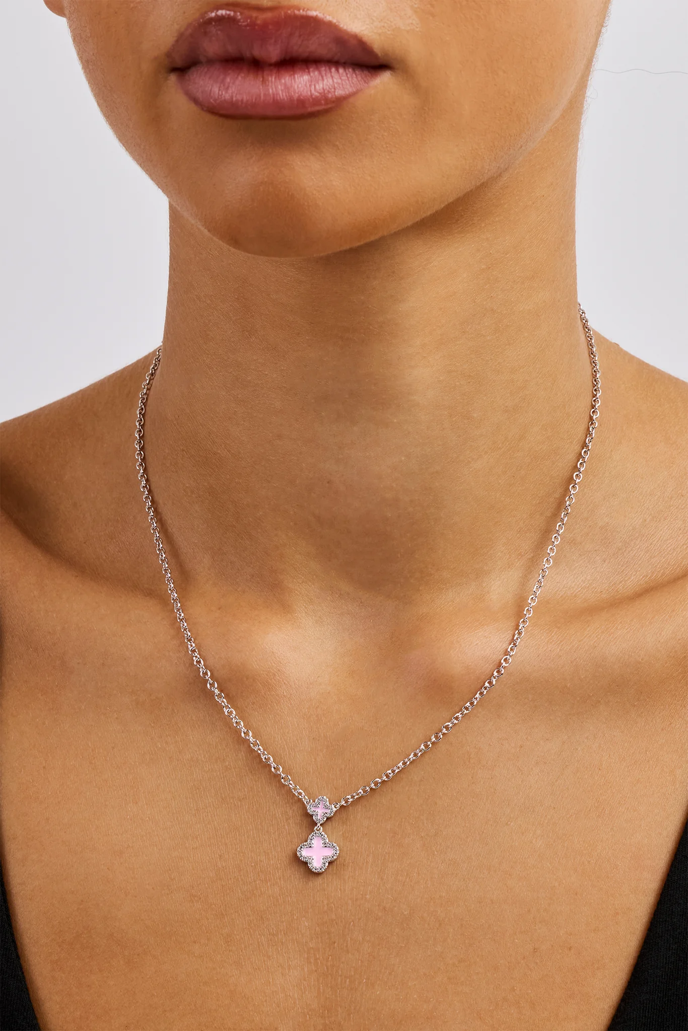 Pink Double Motif Necklace - 10mm - White - Image 2