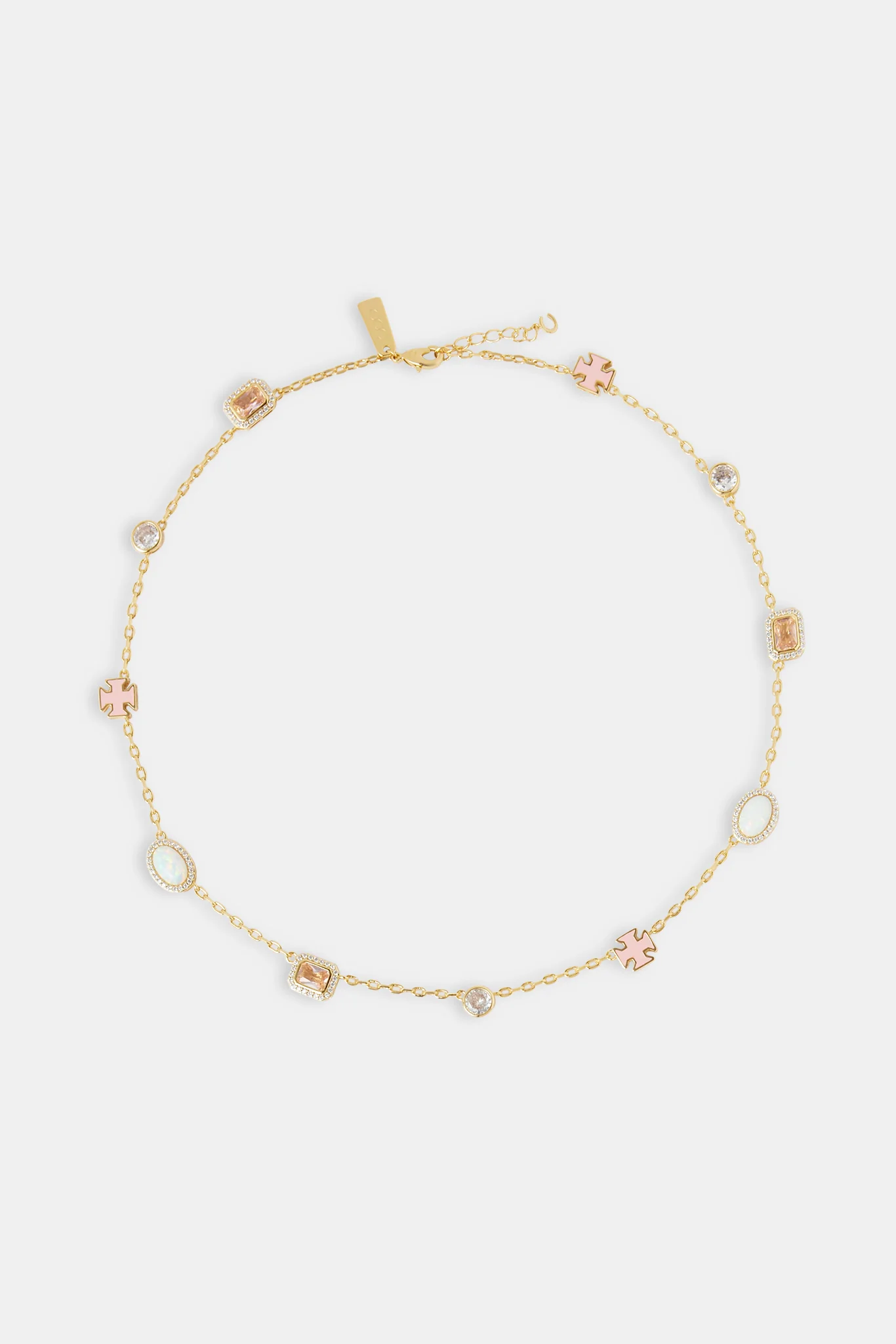 Pink Enamel Cross & Gemstone Rolo Necklace - 10mm - Image 4