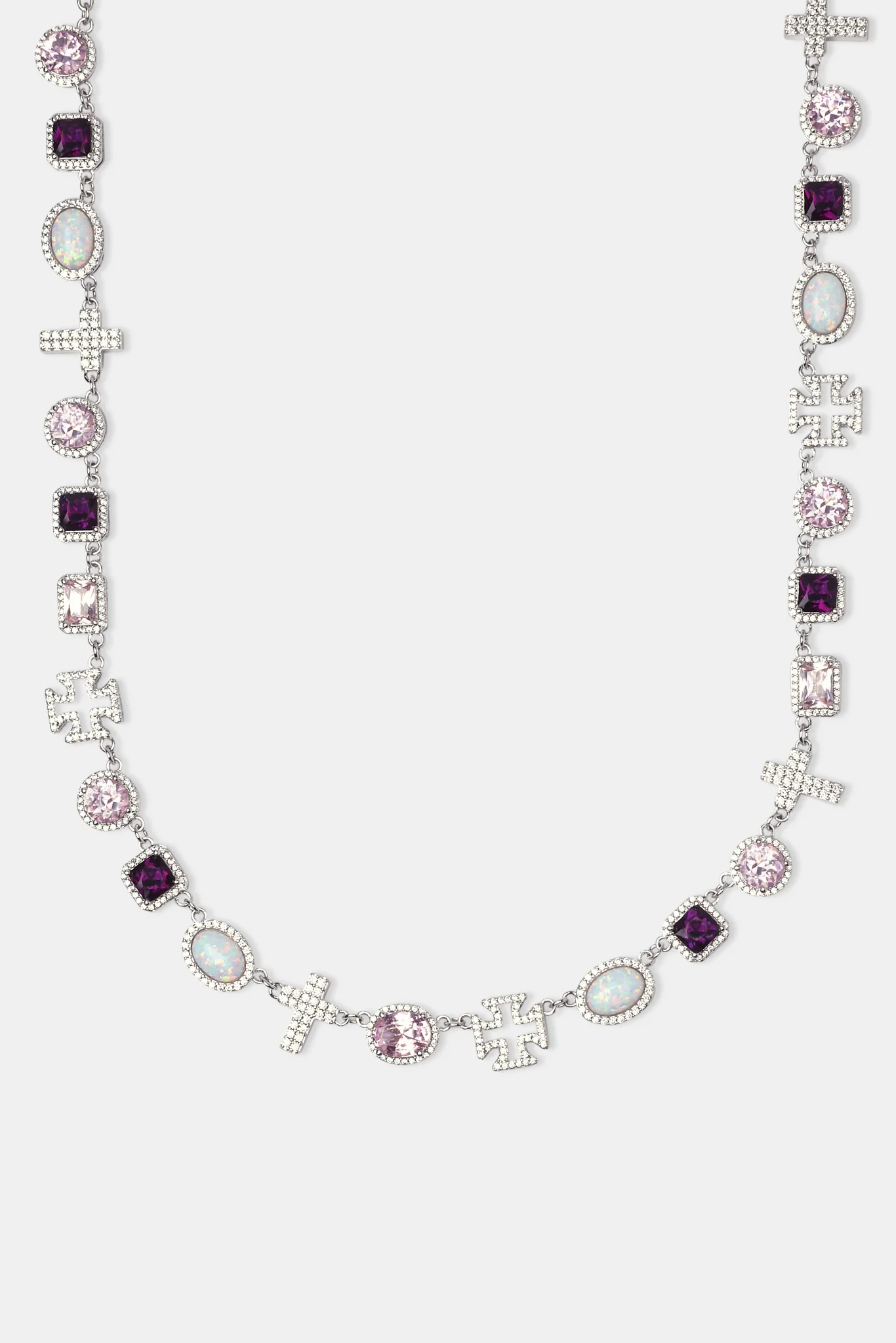 Pink Gemstone & Cross Motif Chain & Bracelet - Image 2