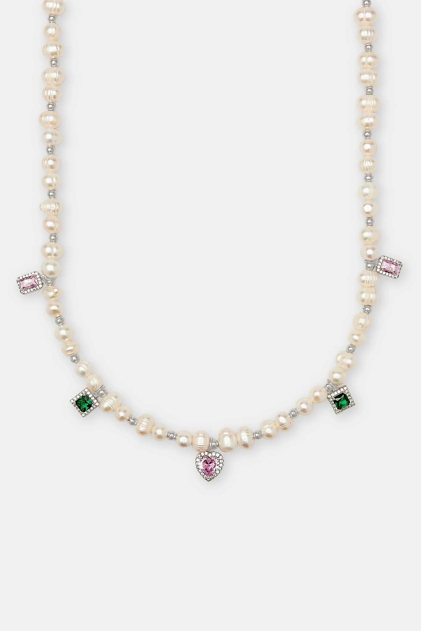 Pink & Green Mixed Gem Freshwater Pearl Necklace - 6mm - Image 2