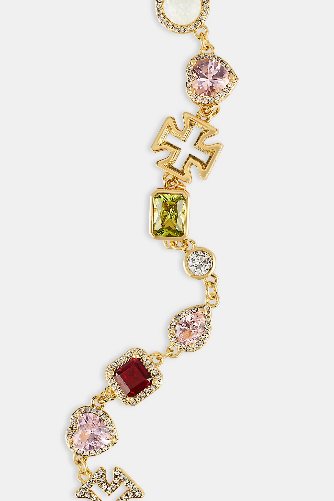 Pink Heart Multi Gem Chain - Gold - 10mm - Image 4