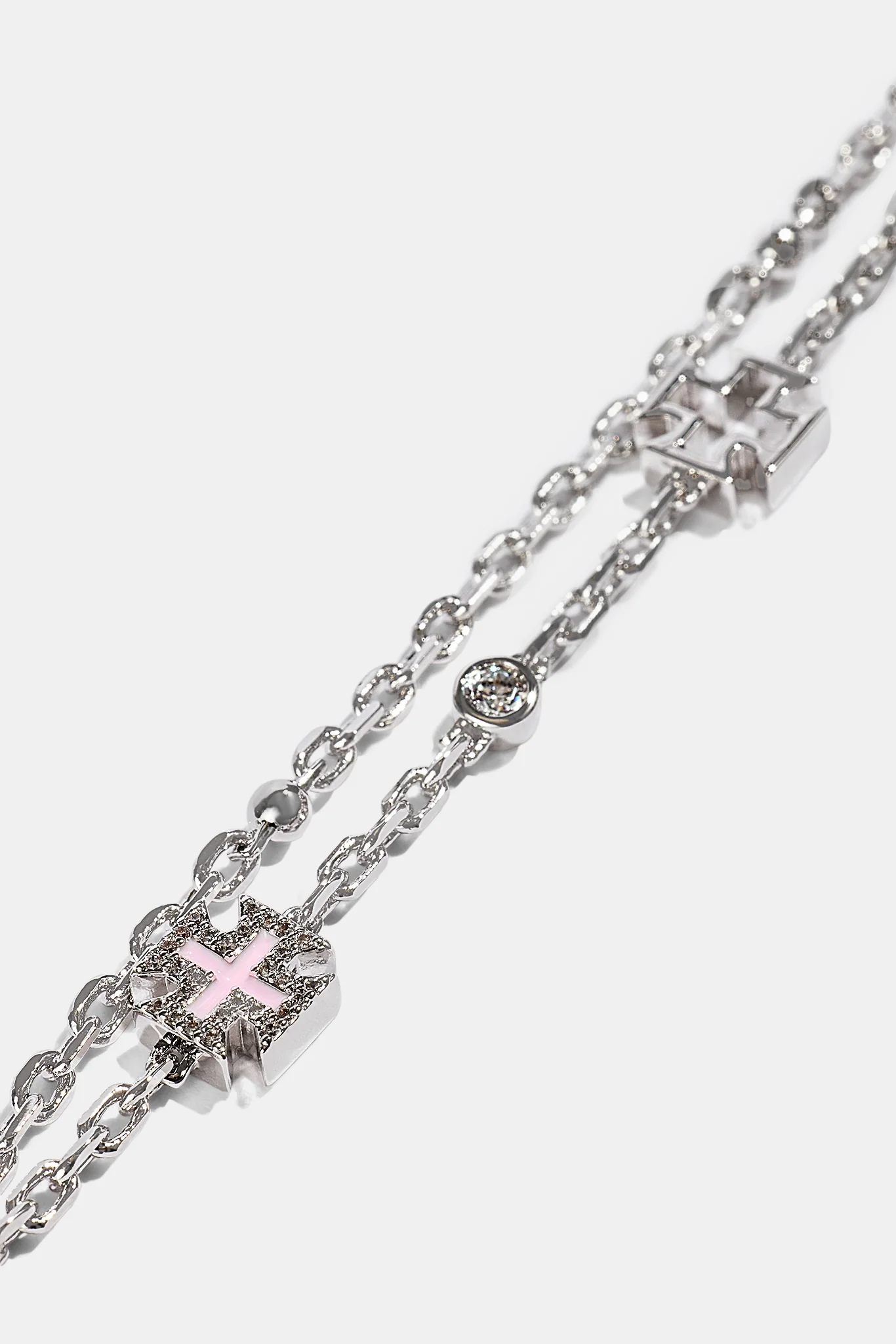 Pink Motif Double Layer Rolo Bracelet - 8mm - White - Image 2