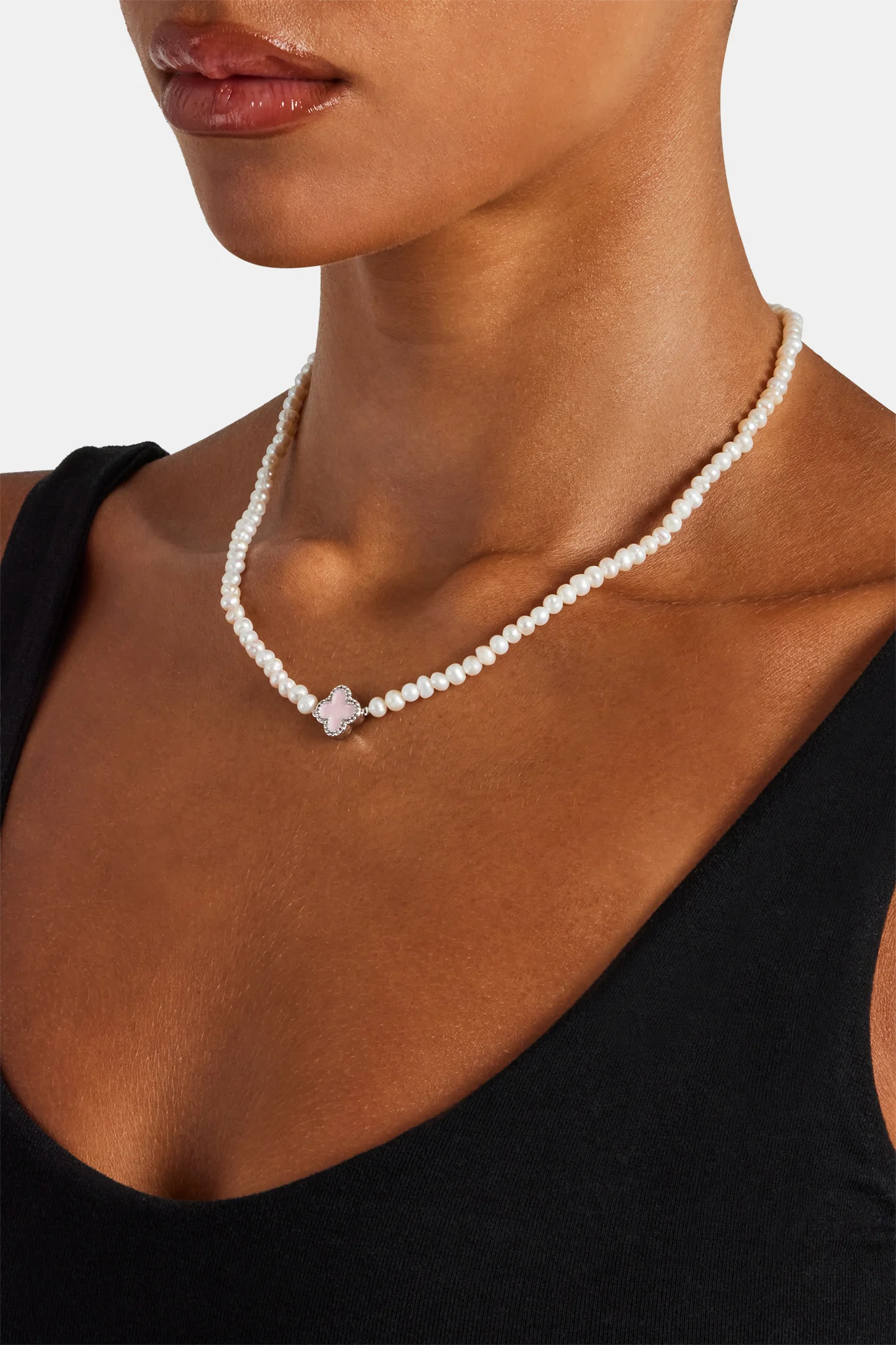 Pink Motif Freshwater Pearl Necklace - 4mm - Image 3