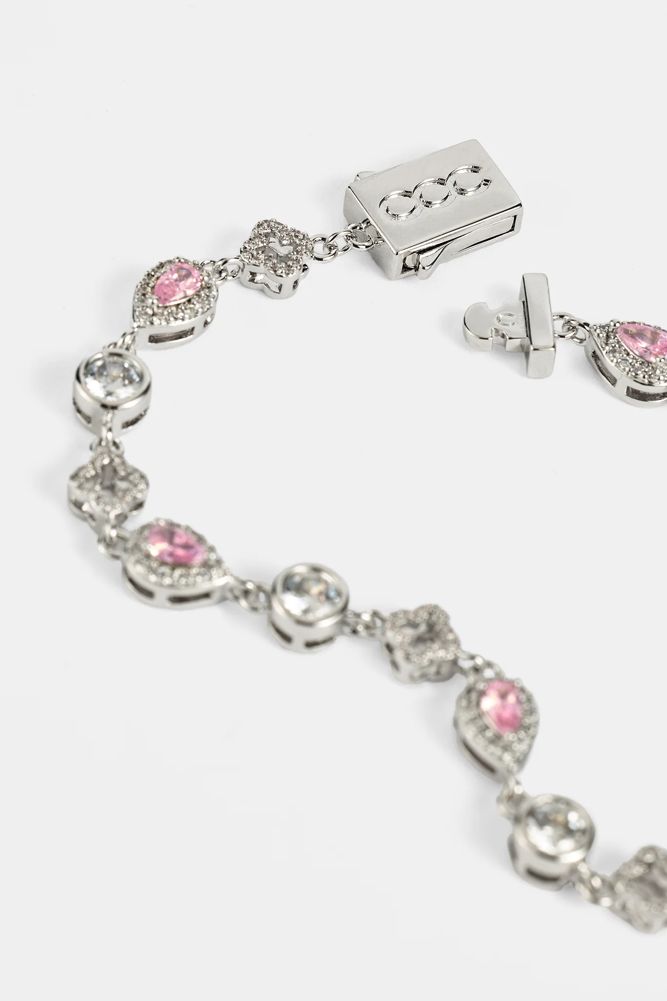 Pink Motif & Gemstone Bracelet - 6mm - White - Image 4