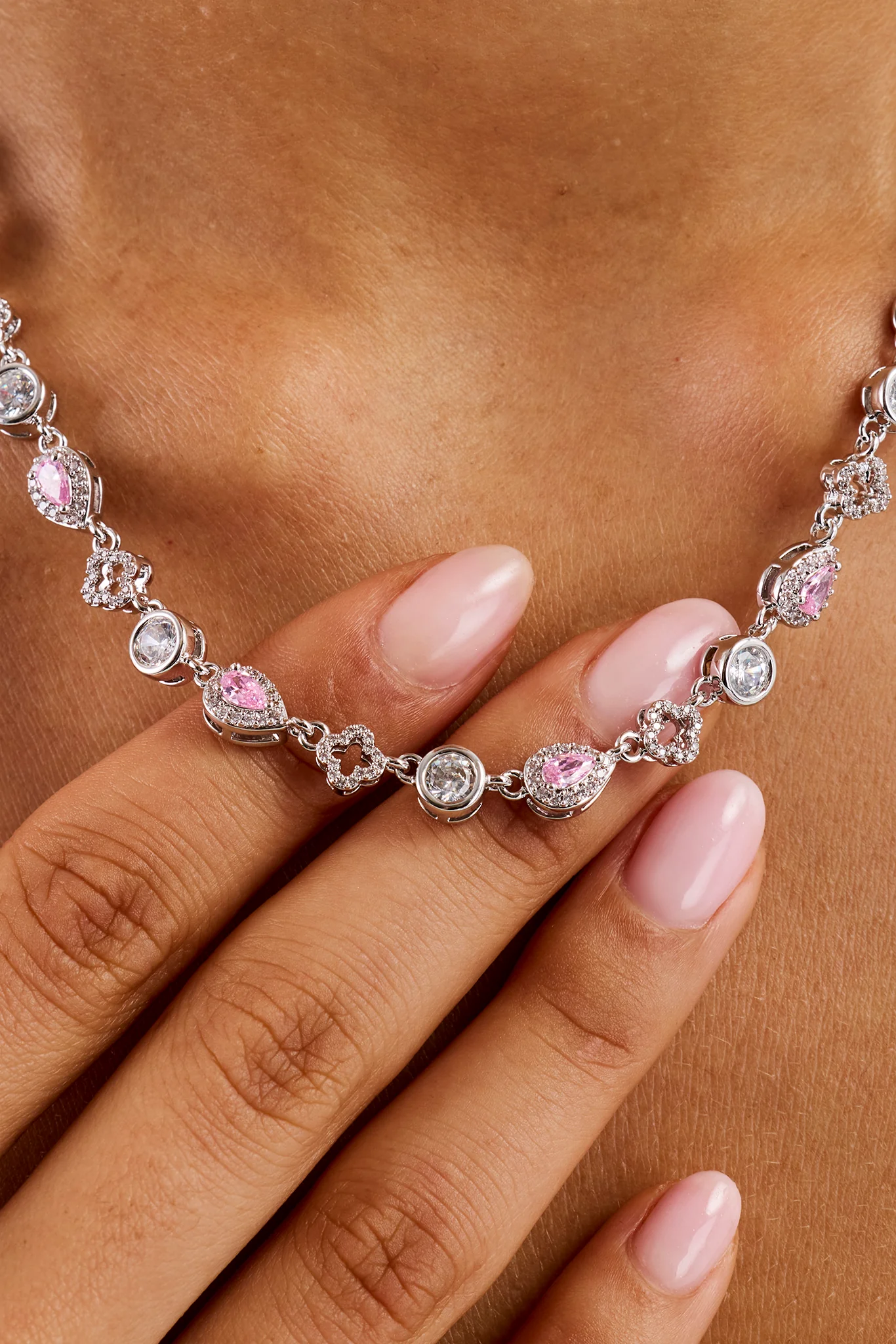 Pink Motif & Gemstone Chain - 6mm - White - Image 2