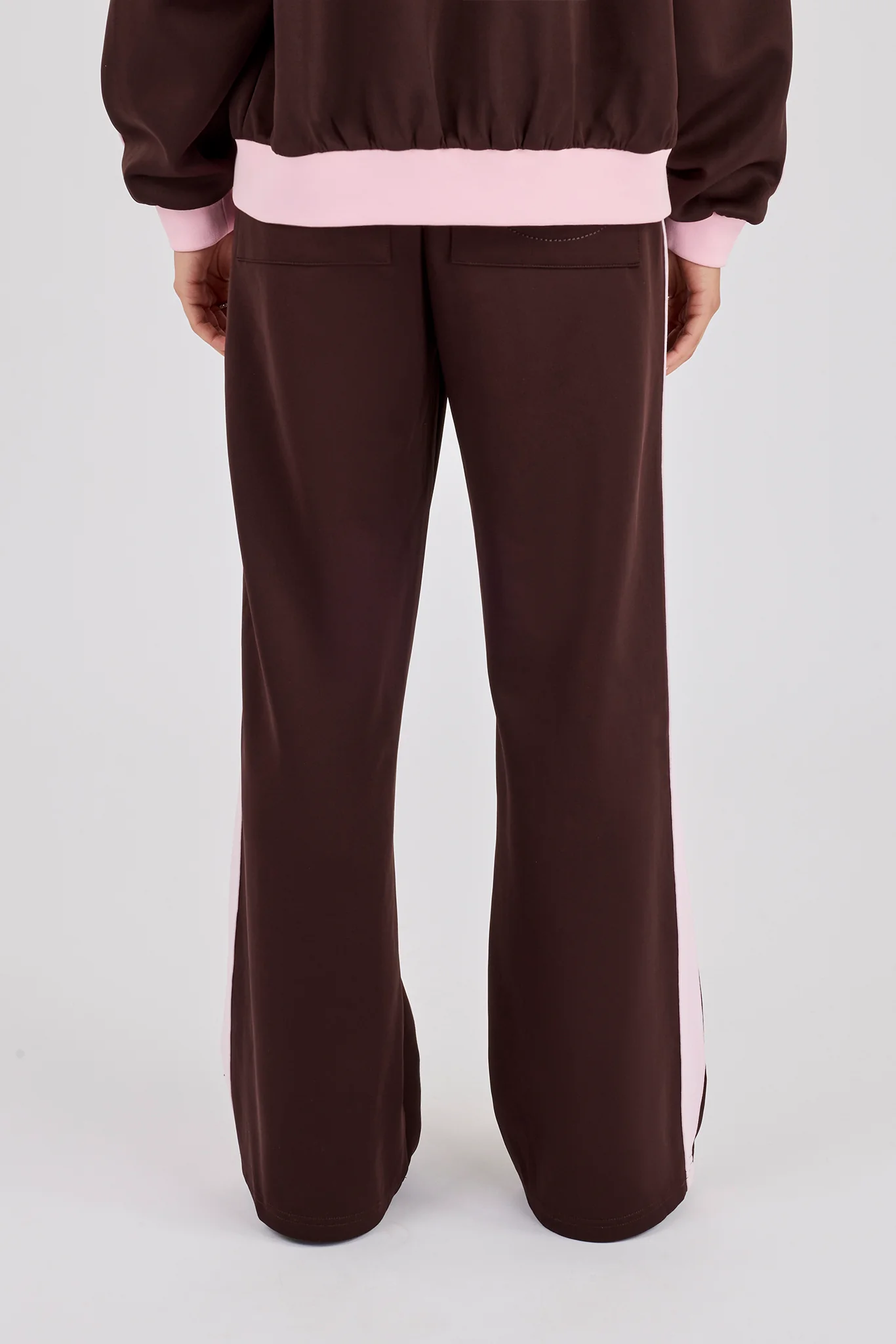 Pink Rib Contrast Track Pant - Chocolate - Image 3