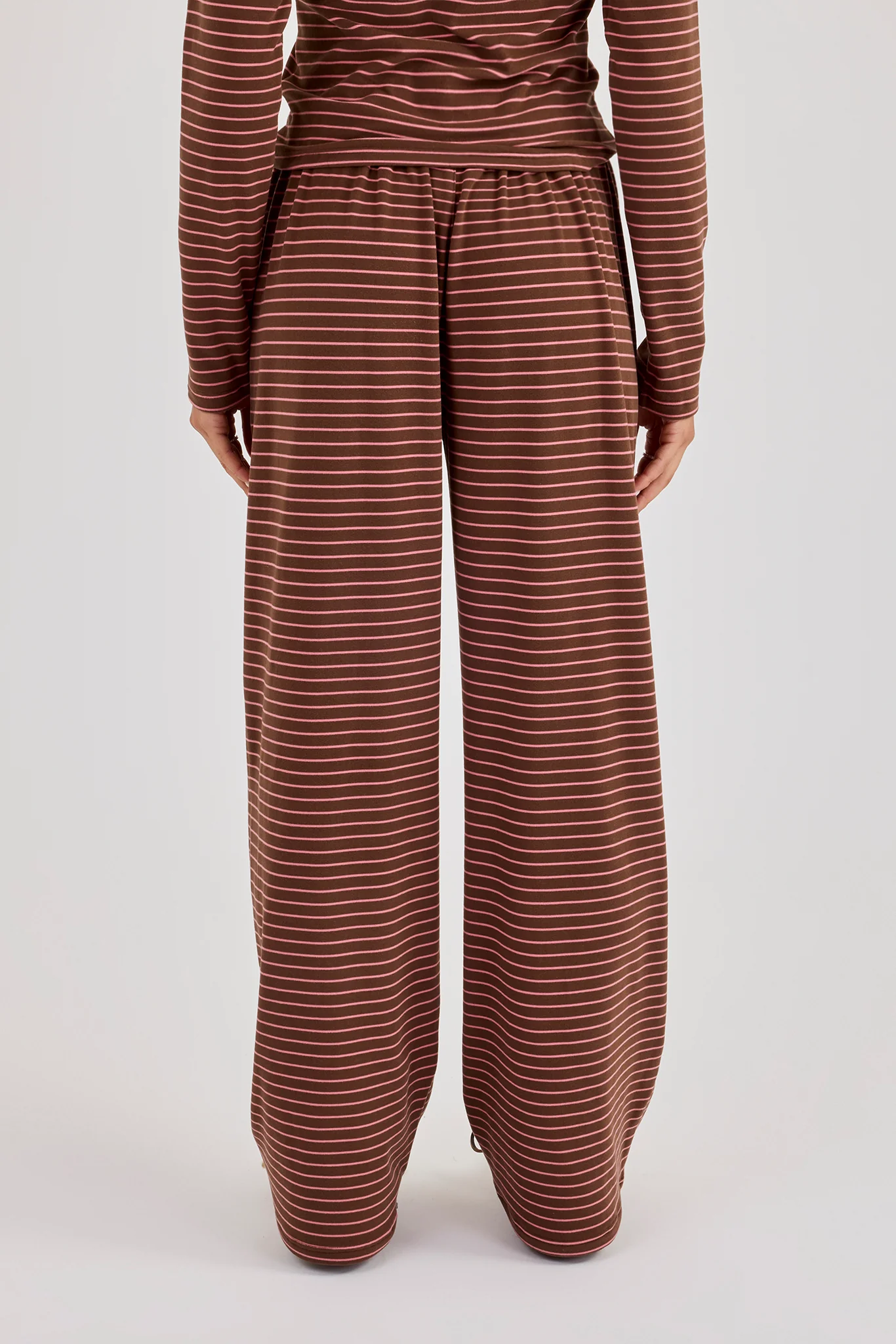 Pink Stripe Soft Touch Button Detail Wide Leg Jogger - Chocolate - Image 4