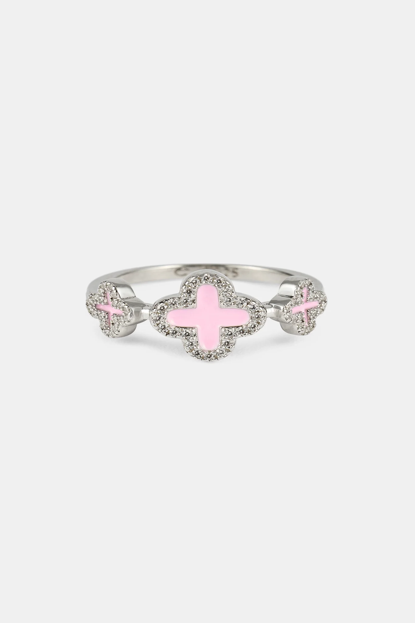 Pink Triple Motif Ring - 10mm - White - Image 3