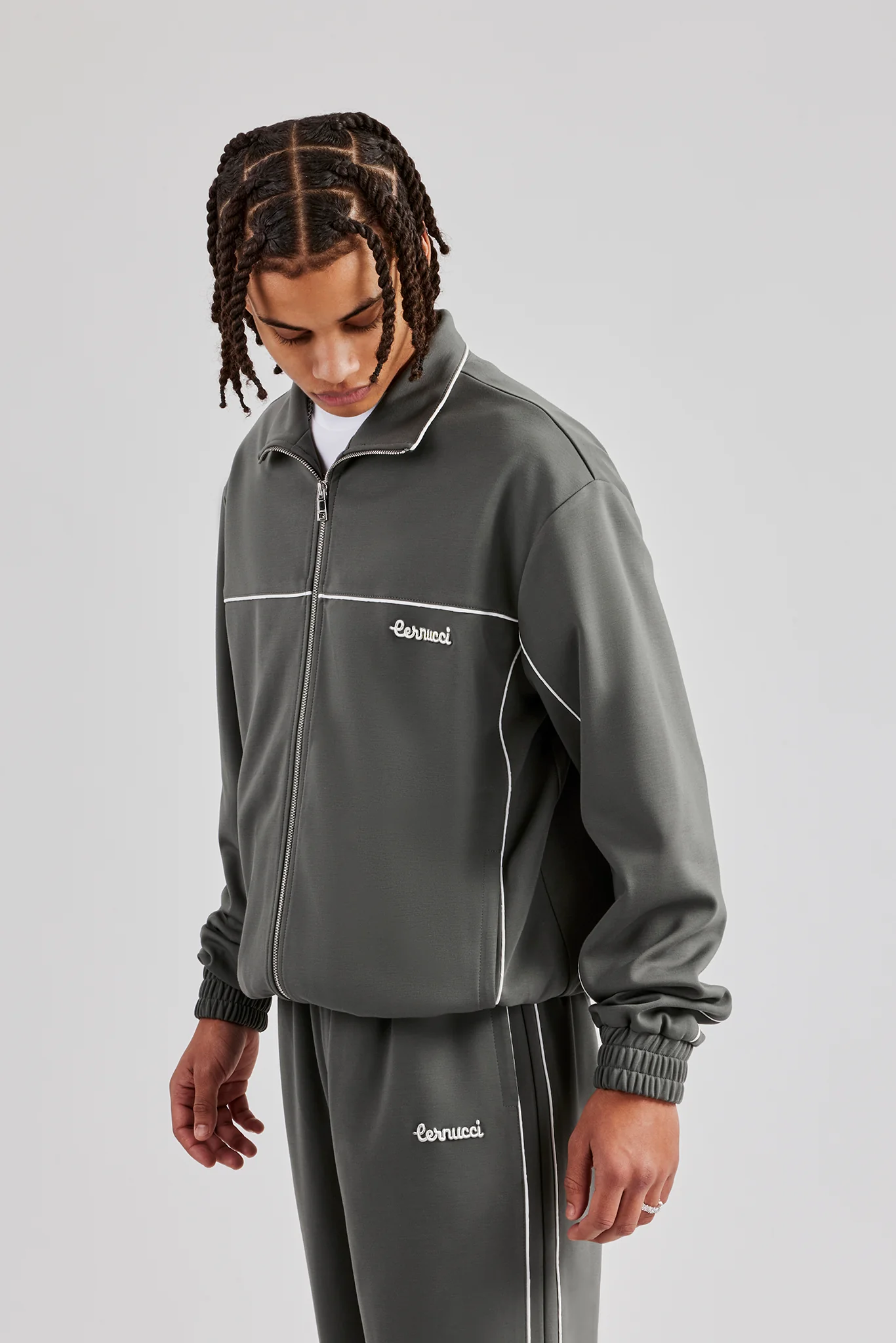 Piping Zip Through Jacket - Grey - Image 5