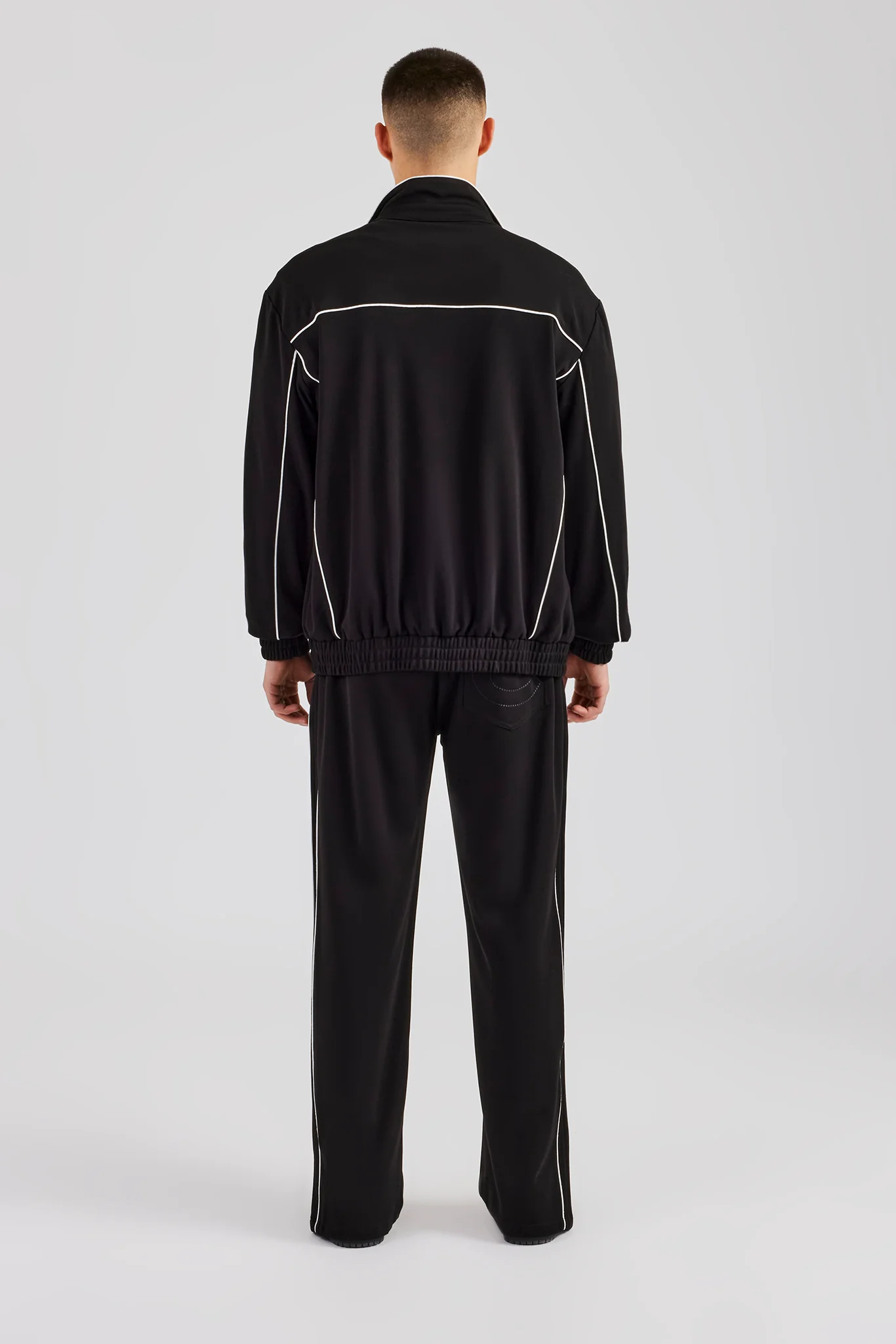 Piping Zip Through Jacket & Trouser - Black - Image 4