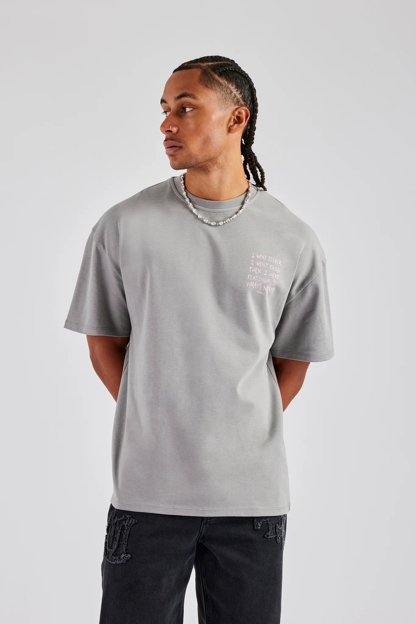 Platinum Back Quote Oversized T-Shirt - Charcoal - Image 2
