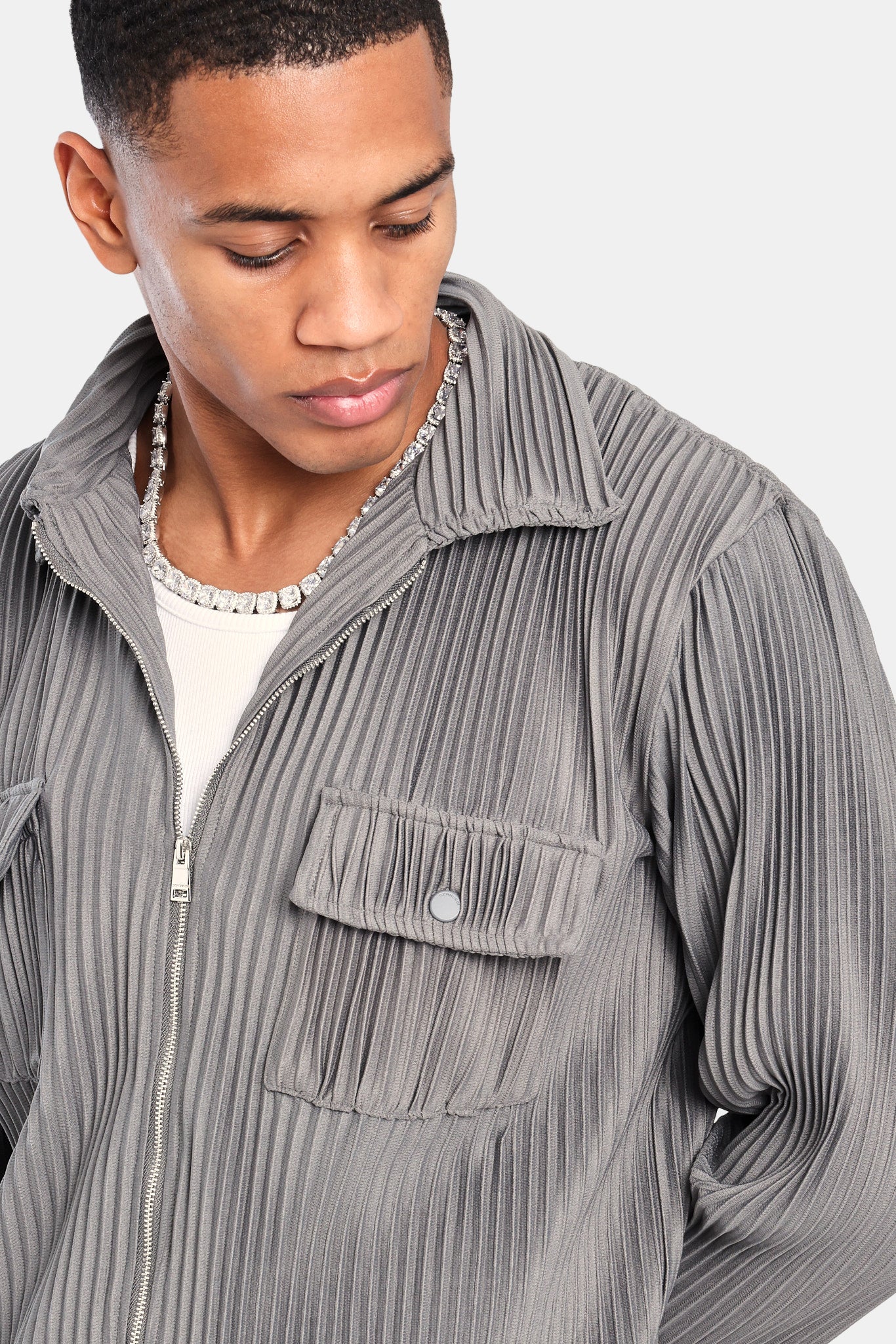 Pleated Utility Jacket  - Dark Grey - Image 2