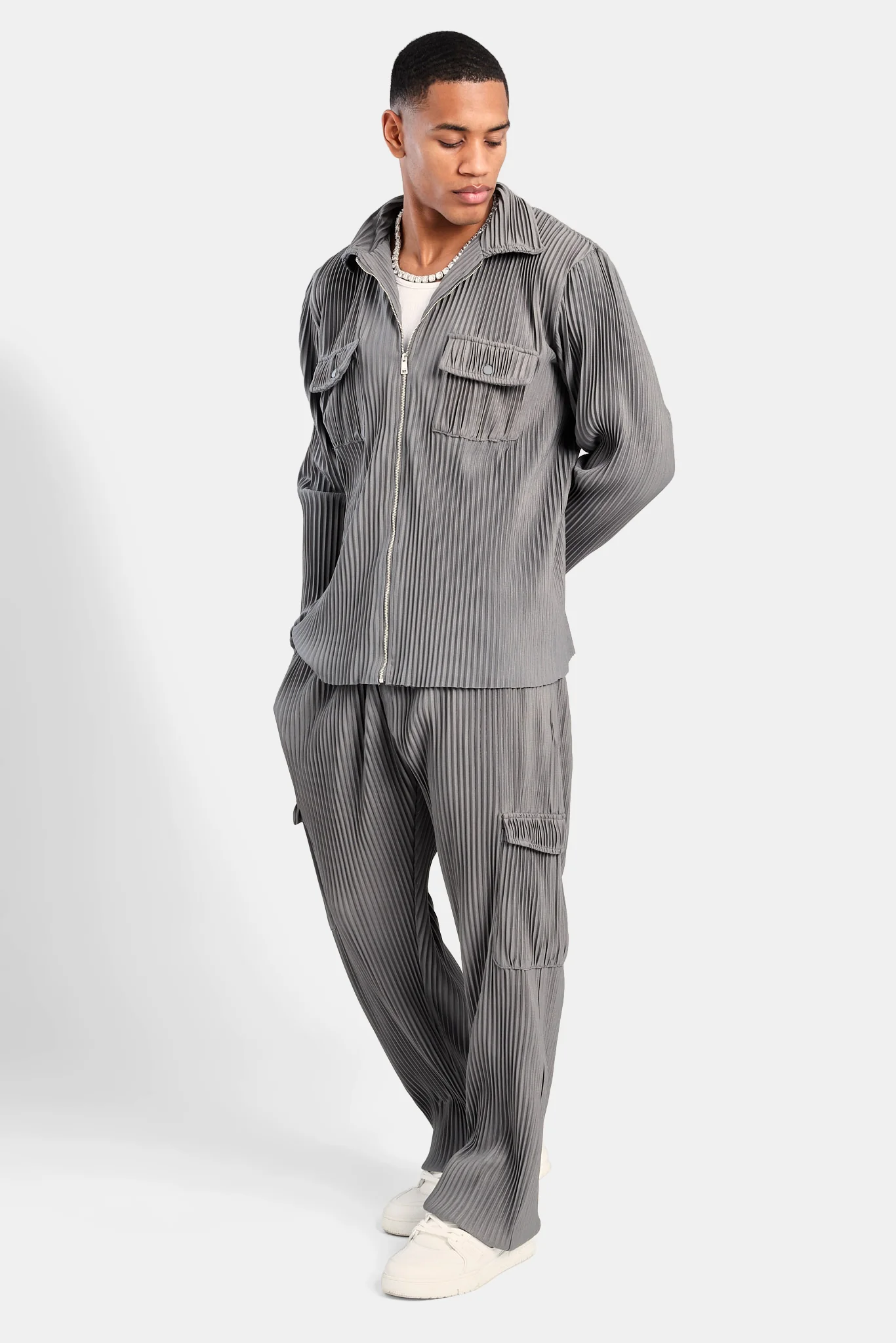 Pleated Utility Jacket  - Dark Grey - Image 4