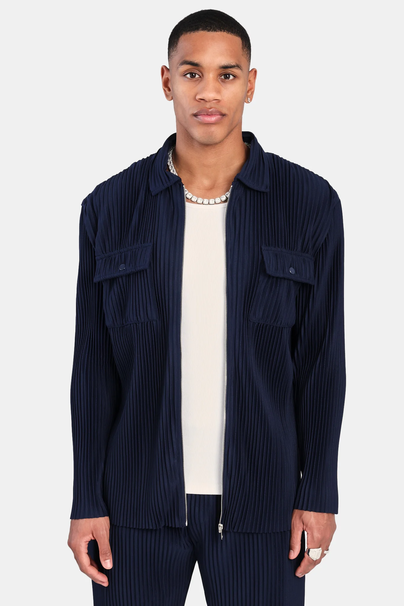 Pleated Utility Jacket  - Navy - Image 3