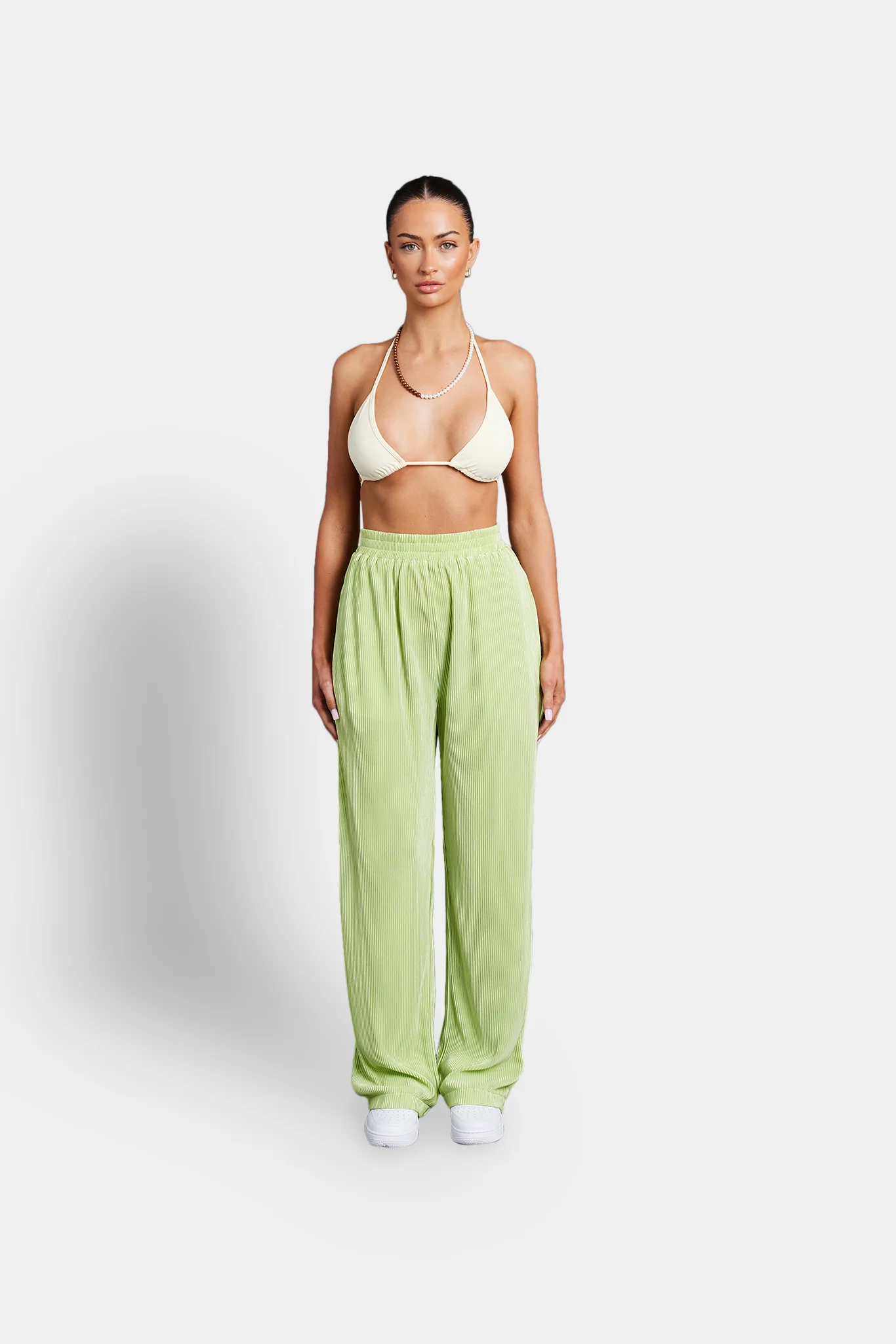 Plisse Wide Leg Trouser - Lime - Image 2