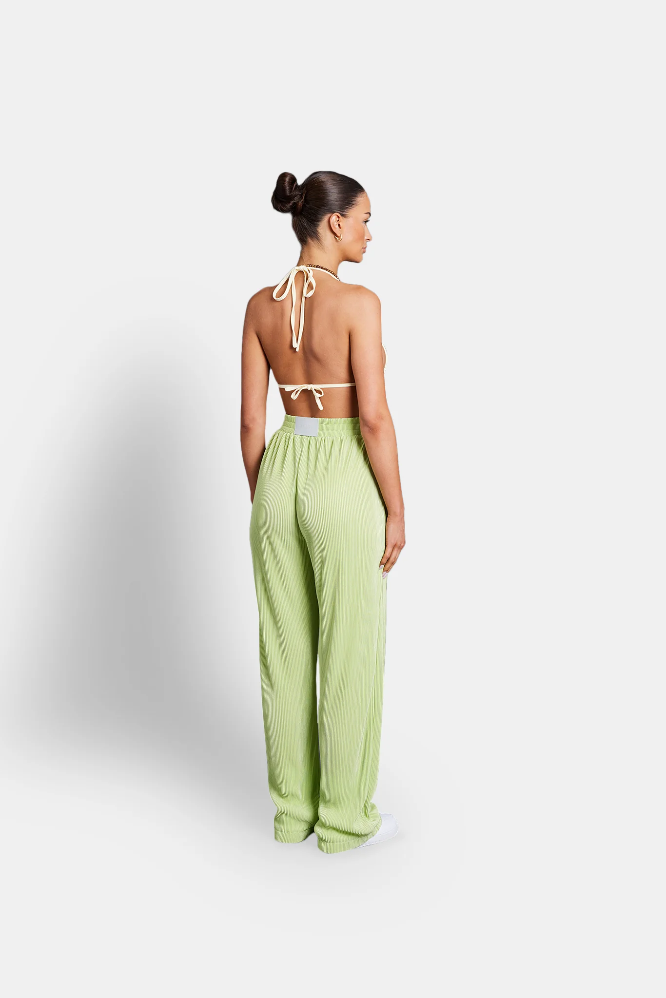 Plisse Wide Leg Trouser - Lime - Image 5
