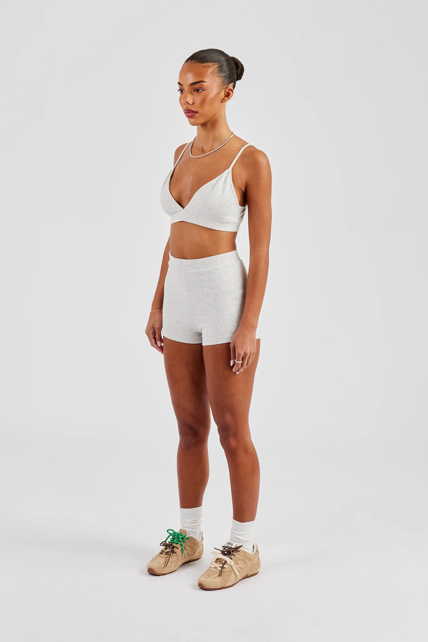Plunge Front Bralet & Jersey Boxer Short - Ash Grey - Image 2