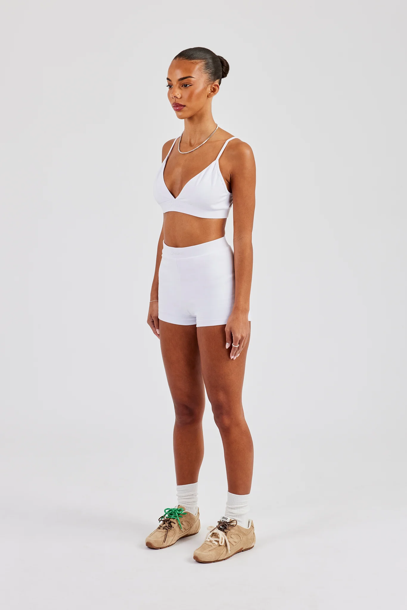 Plunge Front Bralet & Jersey Boxer Short - White - Image 3