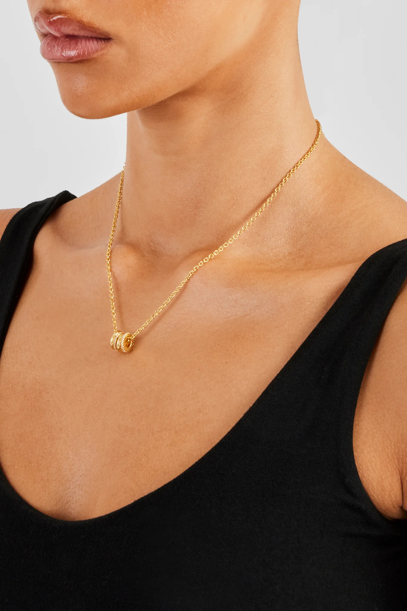Polished and Iced Multi Ring Necklace - 10mm - Gold - Image 3