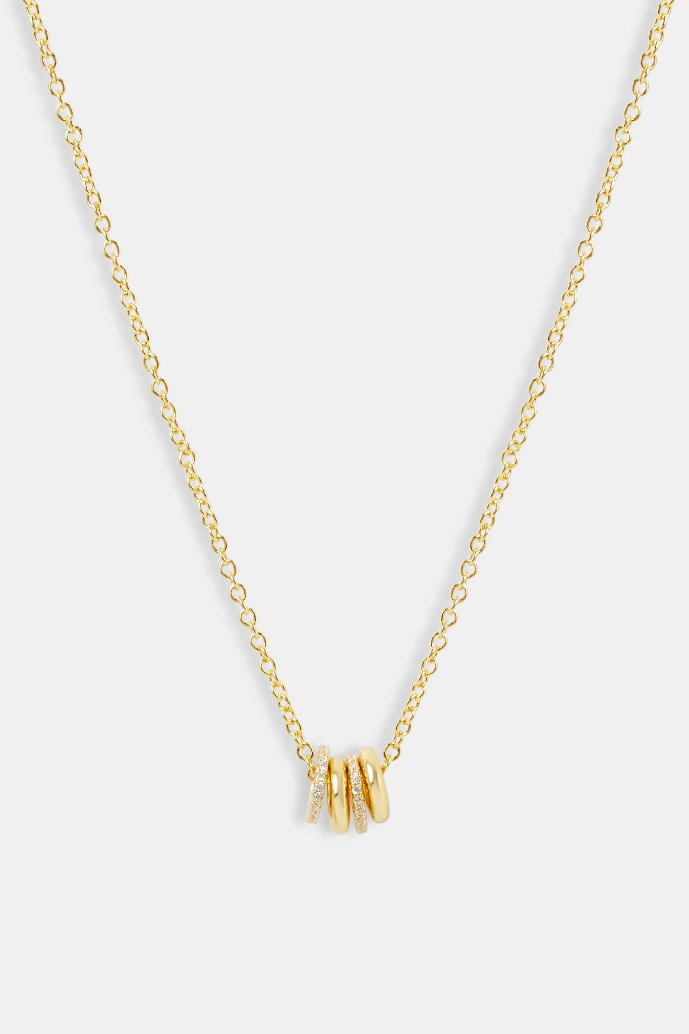 Polished and Iced Multi Ring Necklace - 10mm - Gold - Image 4