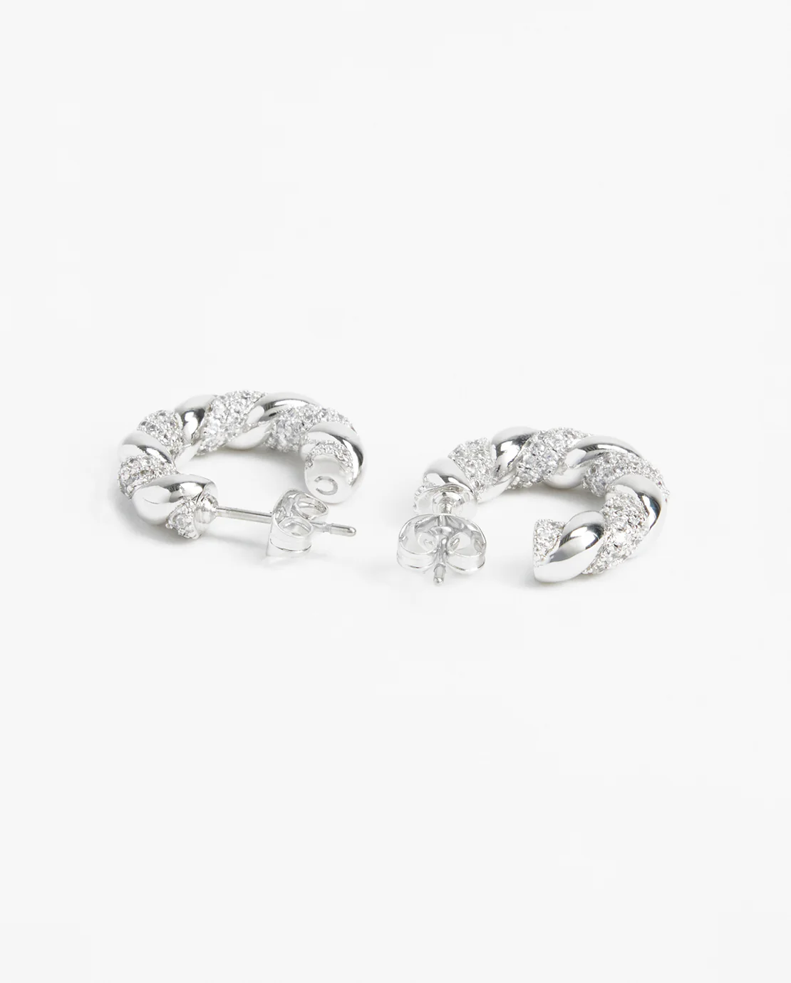 Polished And Iced Twist Hoop Earrings