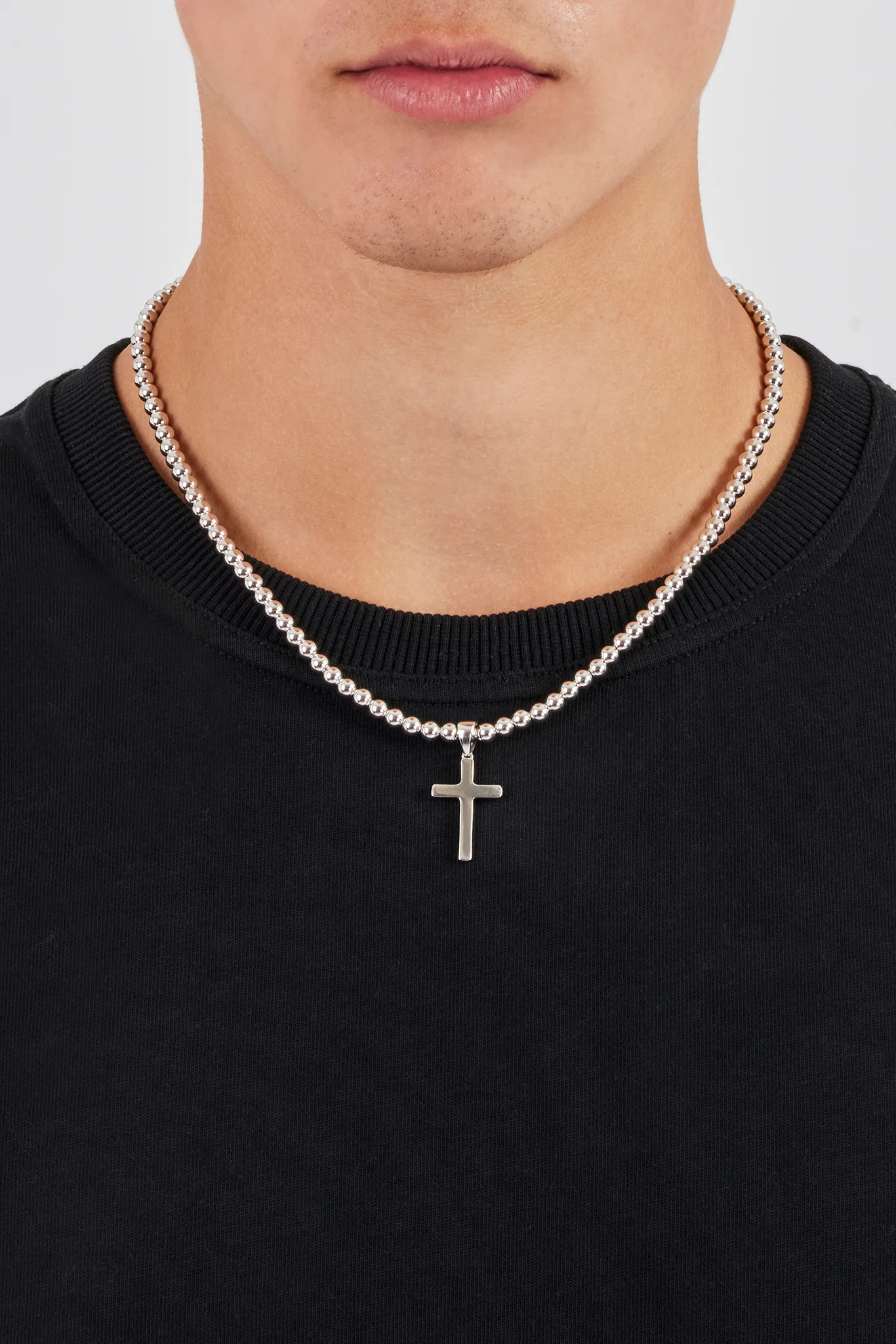 Polished Cross Bobble Chain Necklace - 25mm