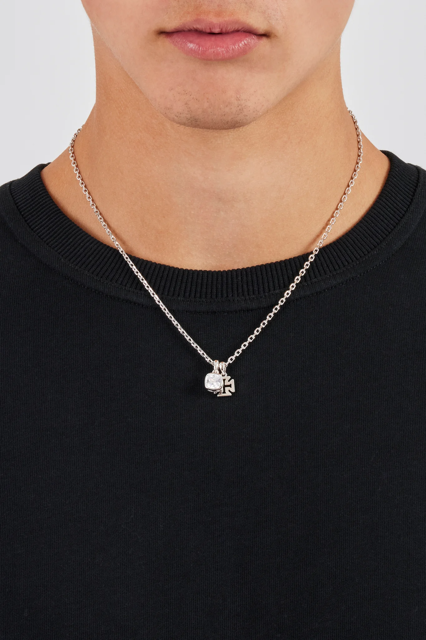 Polished Cross & Clear Gemstone Necklace - 10mm