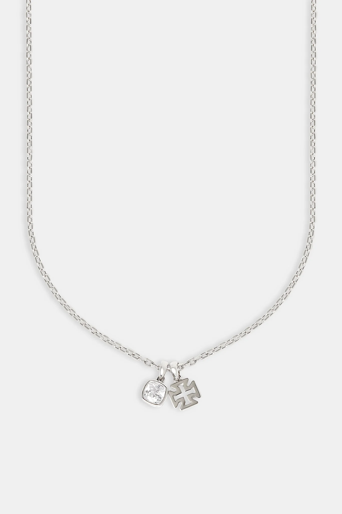 Polished Cross & Clear Gemstone Necklace - 10mm - Image 2