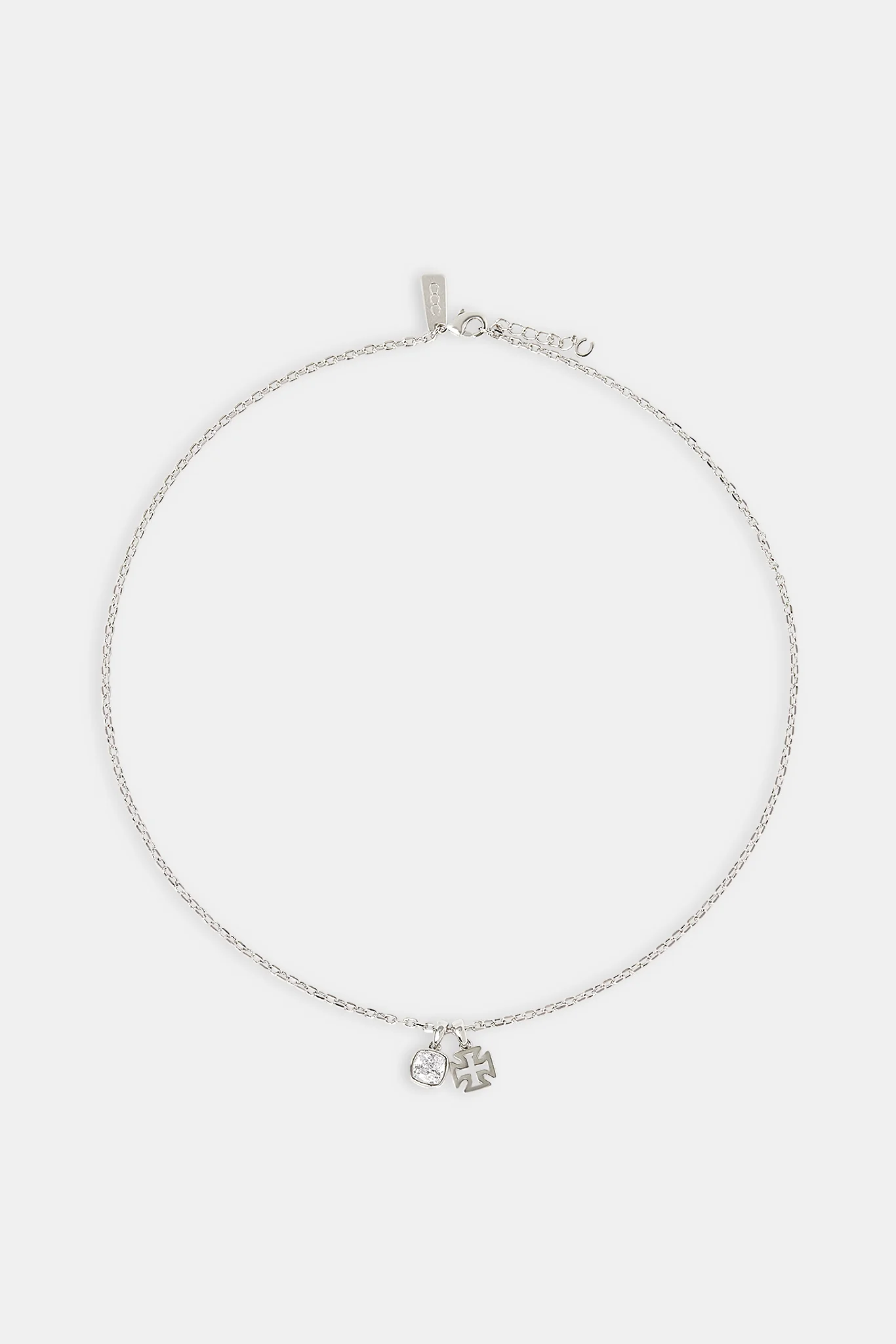 Polished Cross & Clear Gemstone Necklace - 10mm - Image 4