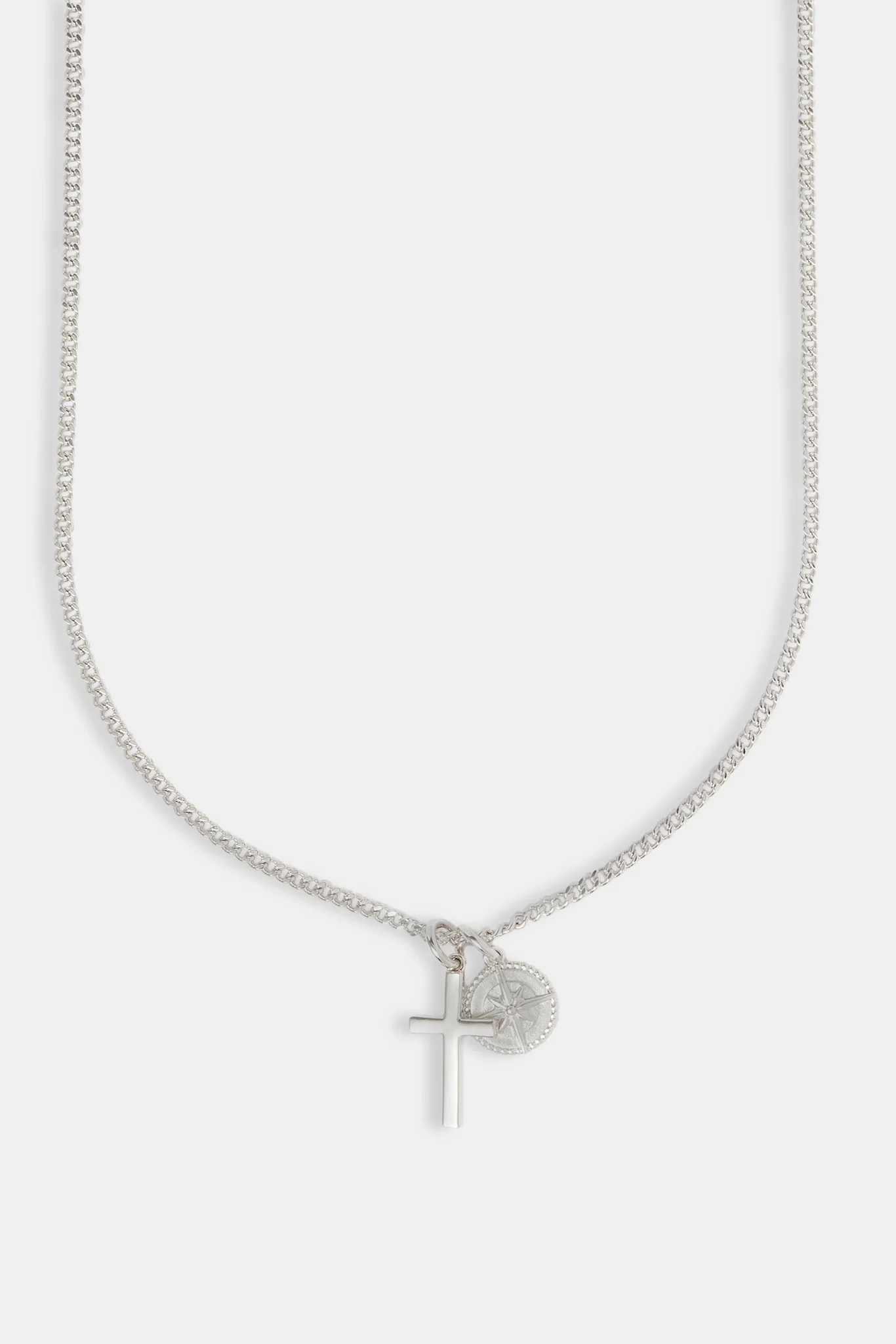 Polished Cross & Compass Layered Necklace - 15mm - White - Image 2