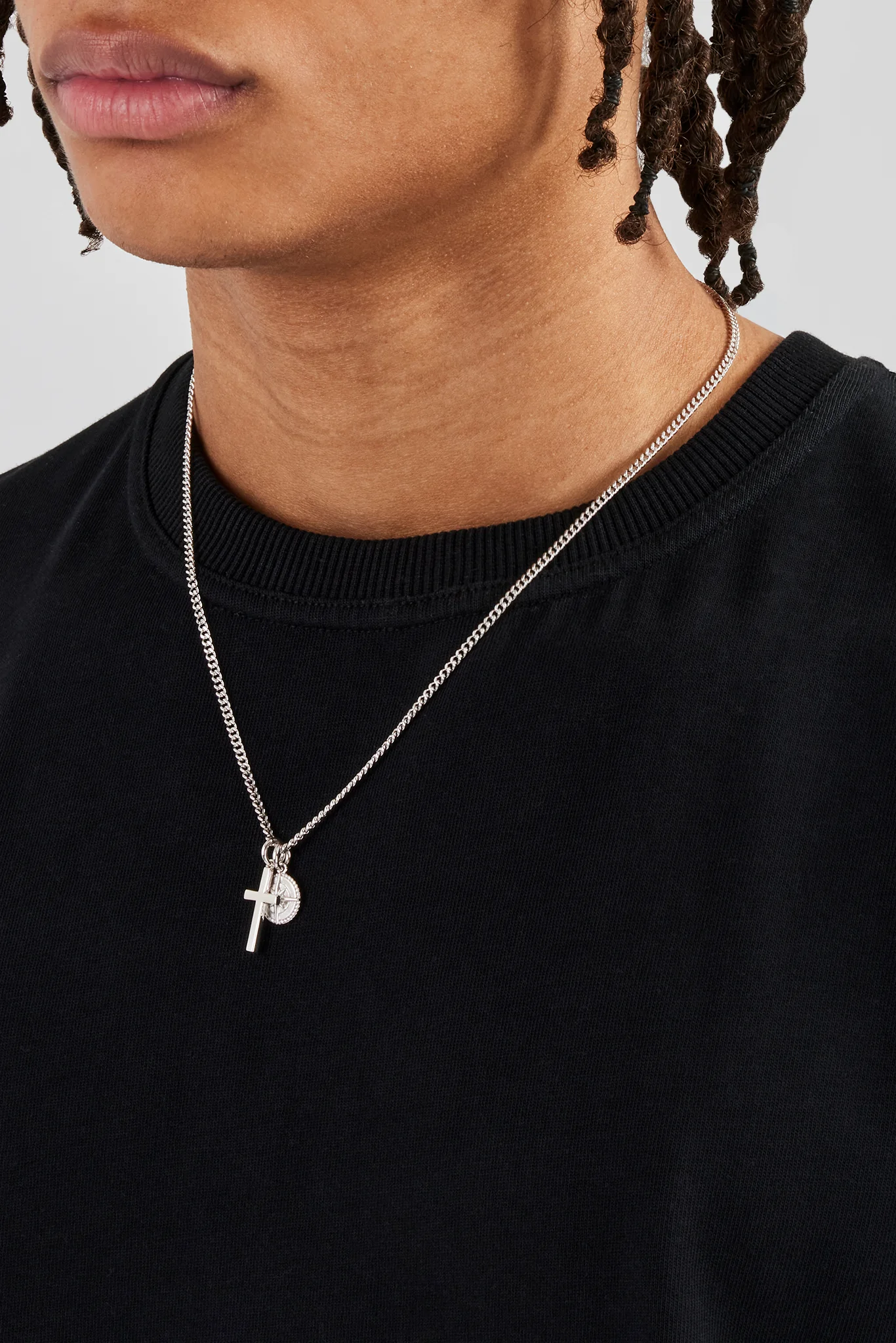 Polished Cross & Compass Layered Necklace - 15mm - White - Image 3