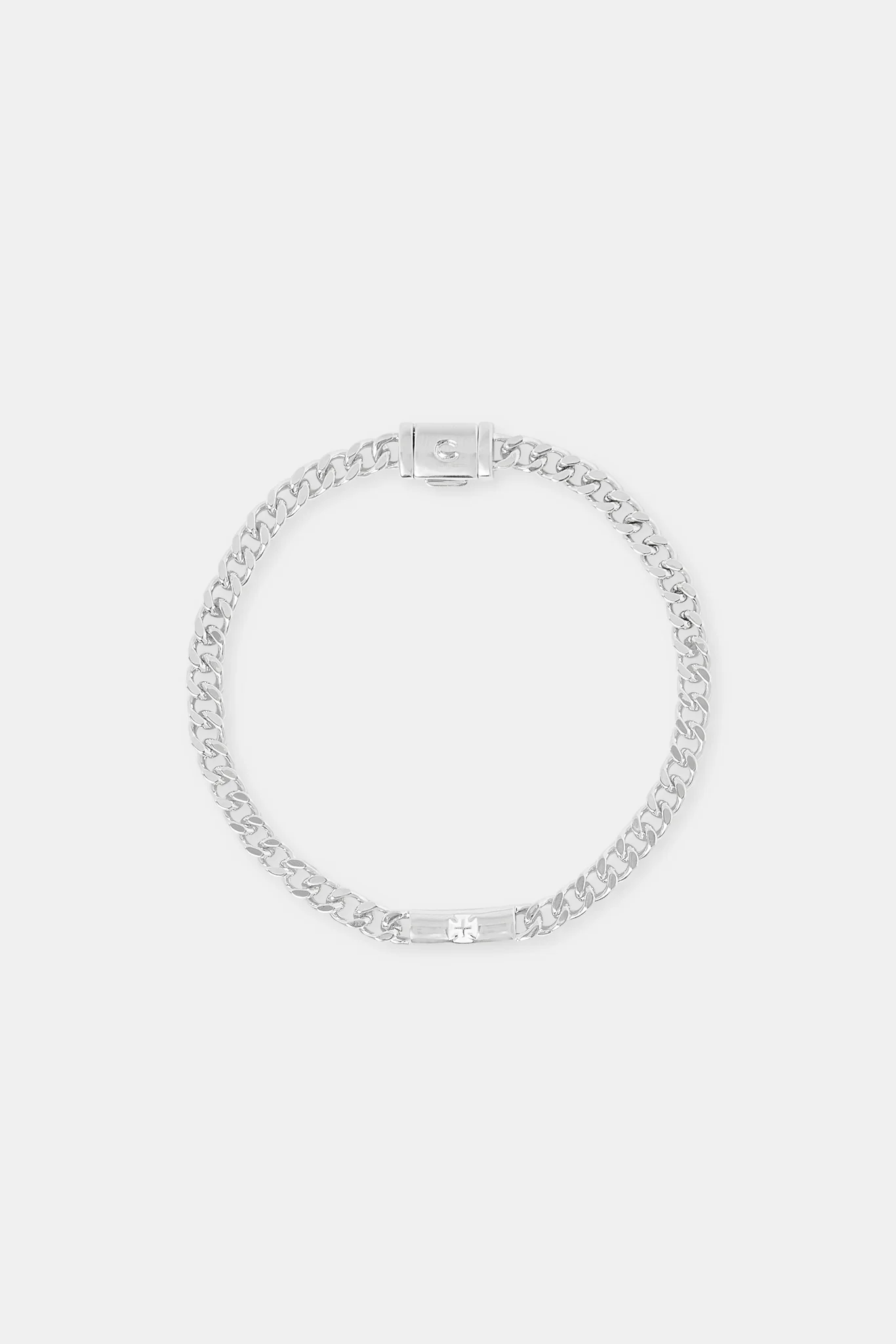Polished Cross Motif Cuban Bracelet - 5mm - Image 2