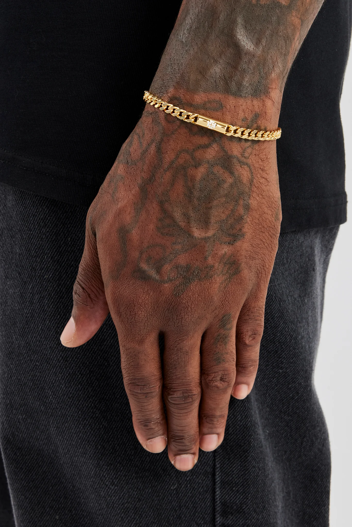 Polished Cross Motif Cuban Bracelet - 5mm - Gold