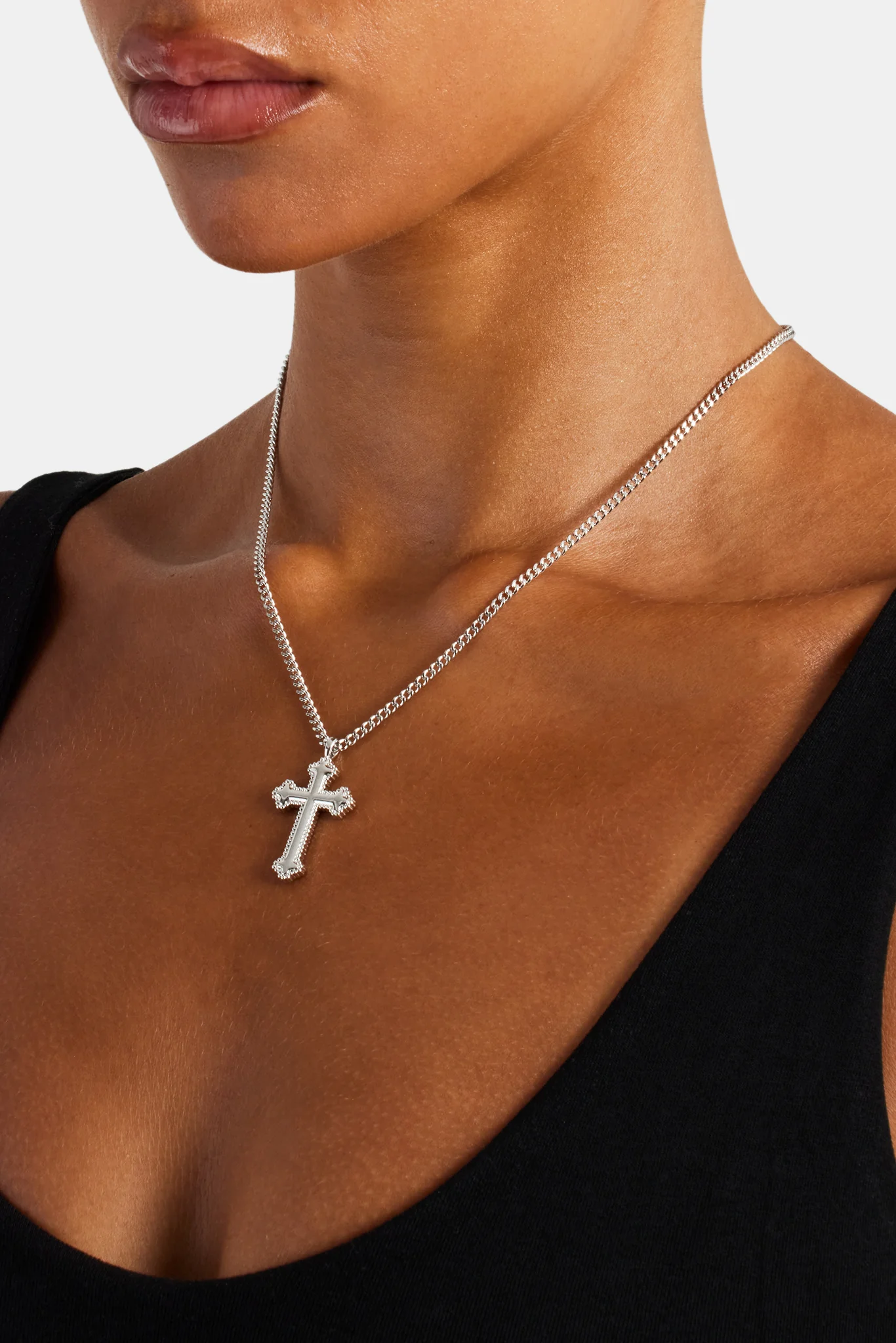 Polished Cross Necklace - White - 25mm - Image 3