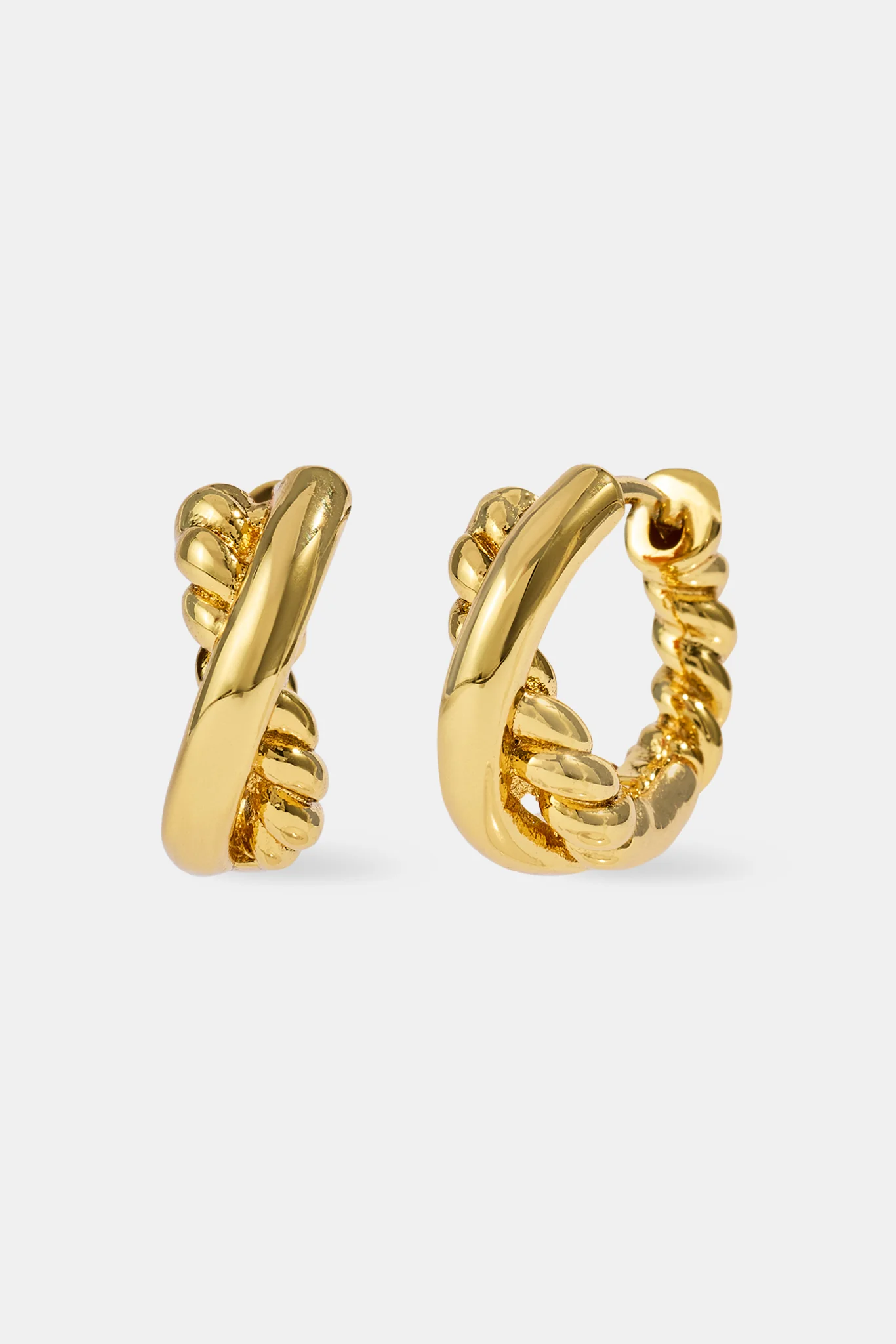 Polished Cross Over Hoop Earrings - 10mm - Gold