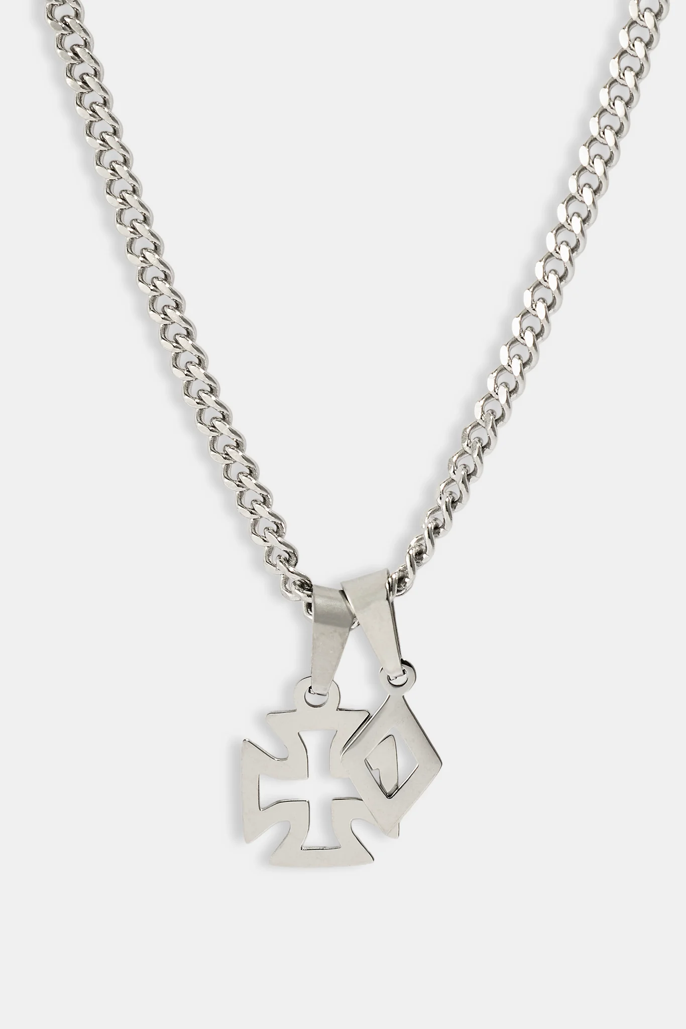 Polished Cross & Star Layered Necklace - 10mm - Image 3