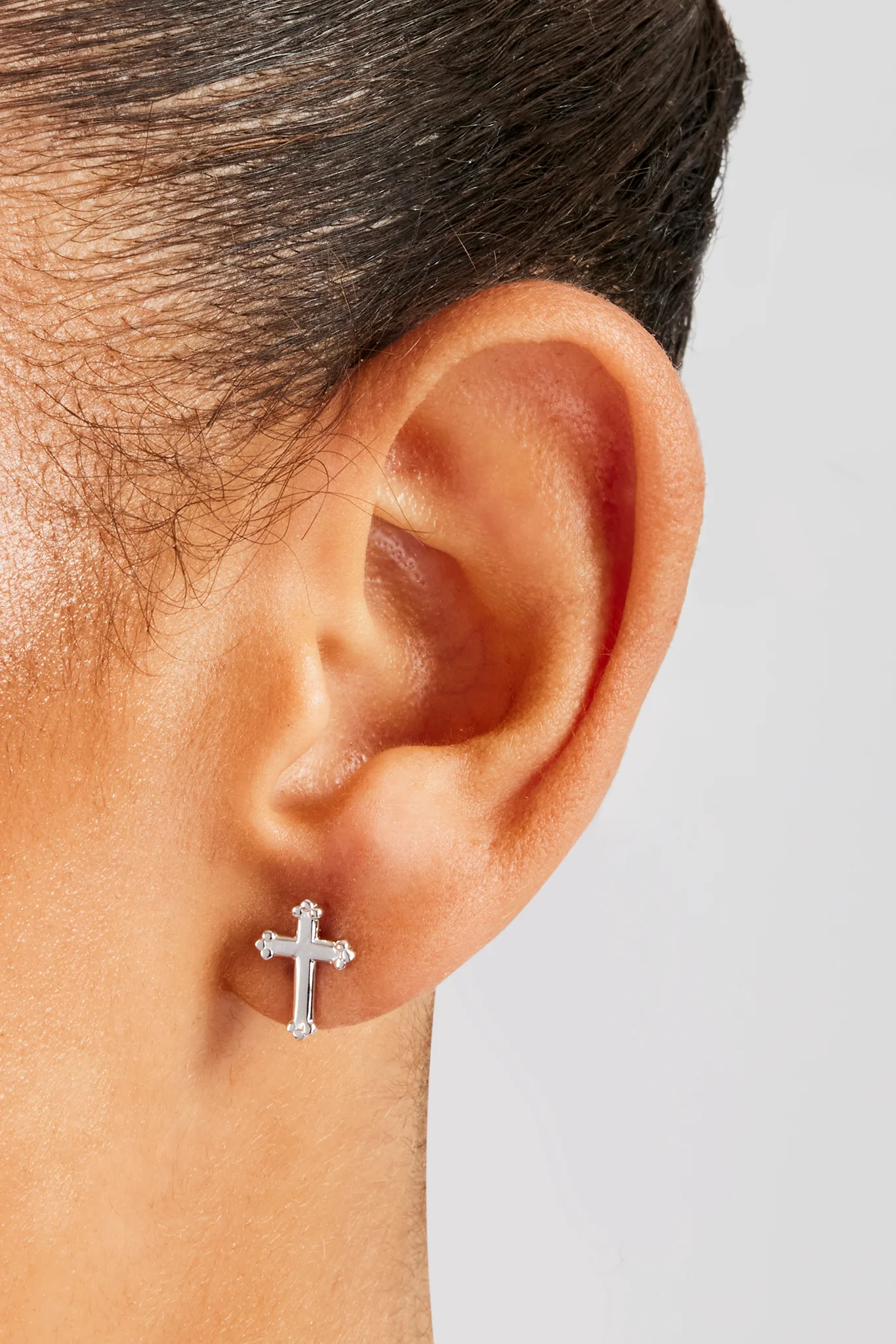 Polished Cross Stud Earrings - 6mm - White - Image 2
