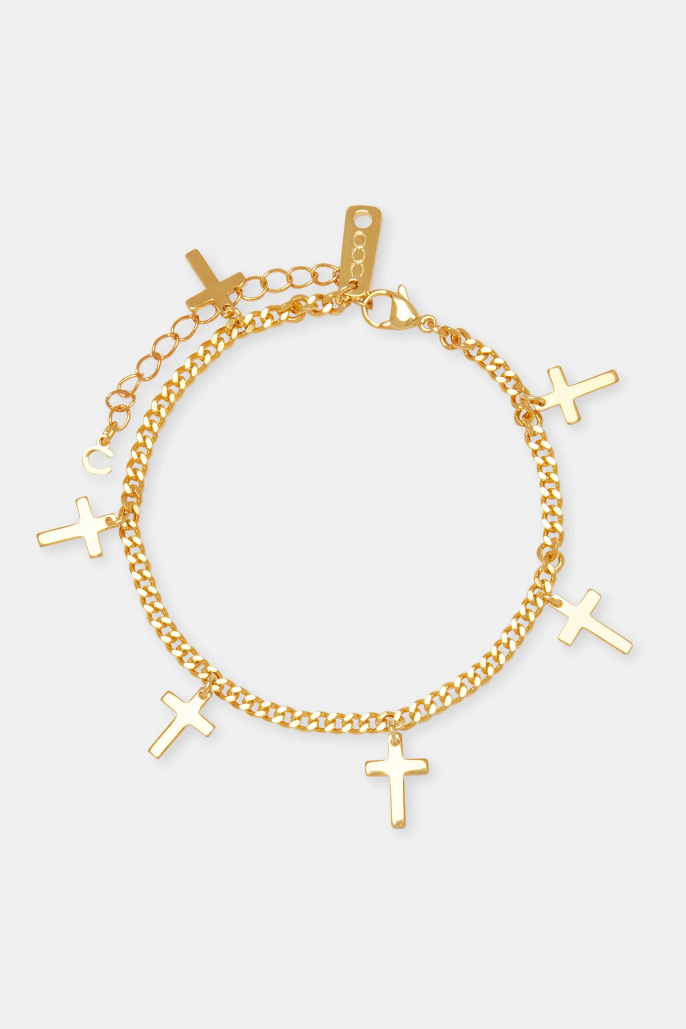 Polished Cuban Drop Cross Anklet - 3mm - Image 2