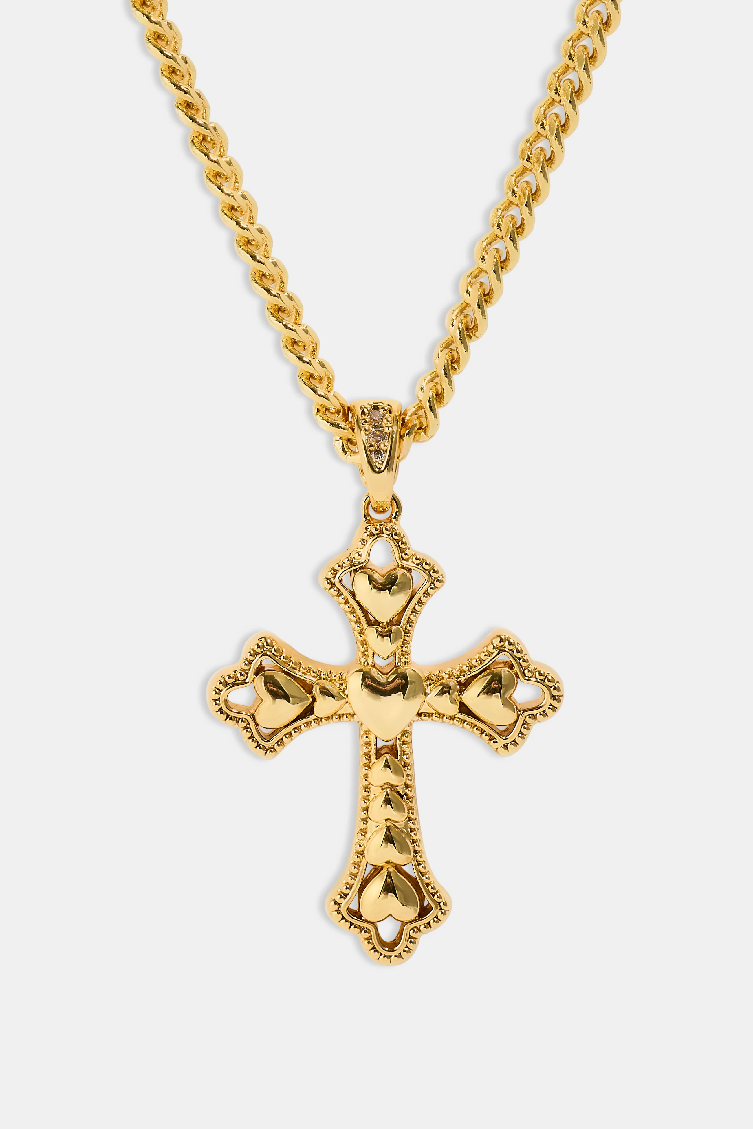 Polished Heart Cross Pendant Necklace - 25mm - Gold - Image 4