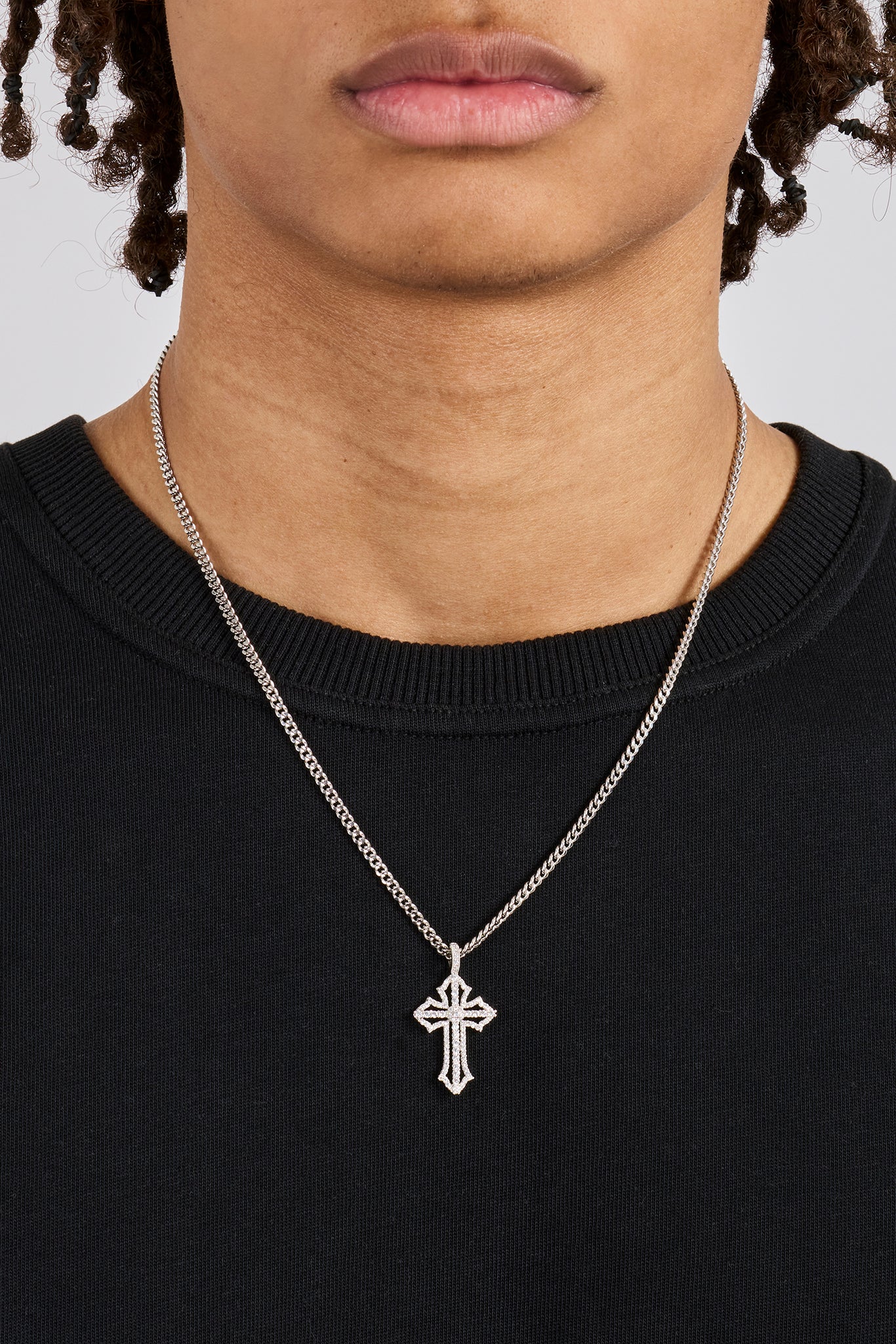Polished & Iced Cross Micro Cuban Necklace - 3mm - Image 2