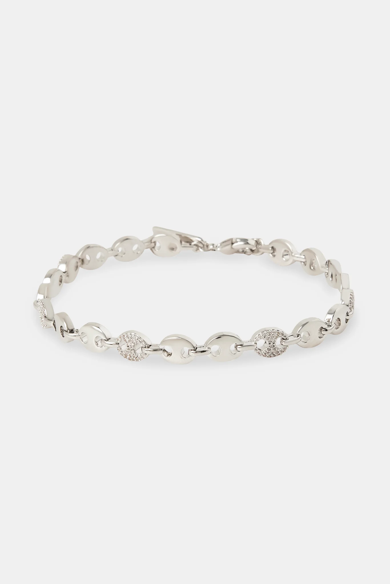 Polished & Iced CZ Pave Coffee Bean Bracelet - 5mm - Image 2