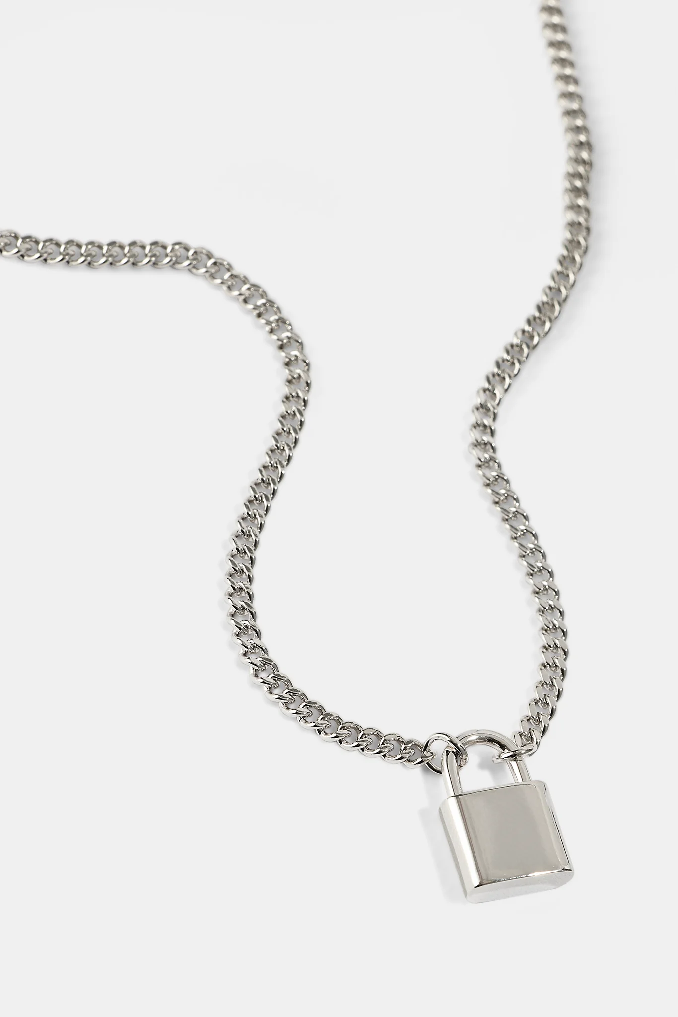 Polished Padlock Pendant Necklace - 15mm - White - Image 3