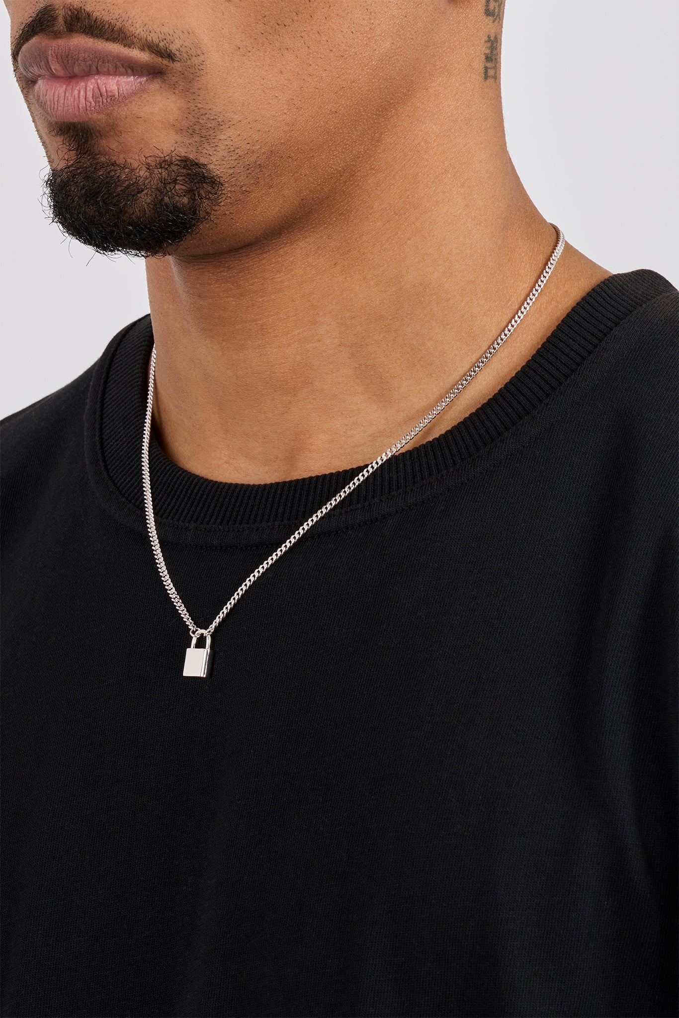 Polished Padlock Pendant Necklace - 15mm - White - Image 4