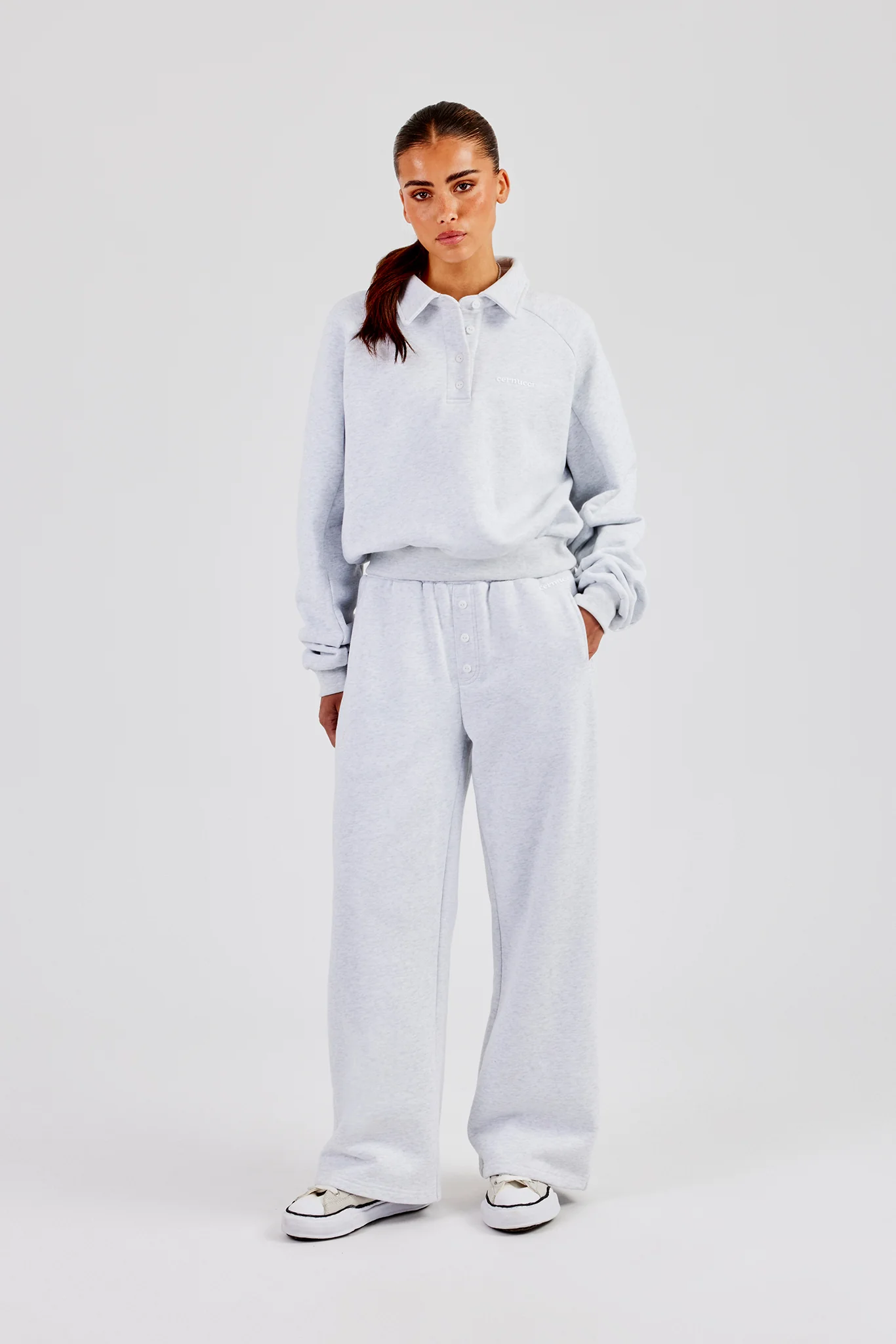Polo Sweatshirt & Wide Leg Jogger - Heather Grey