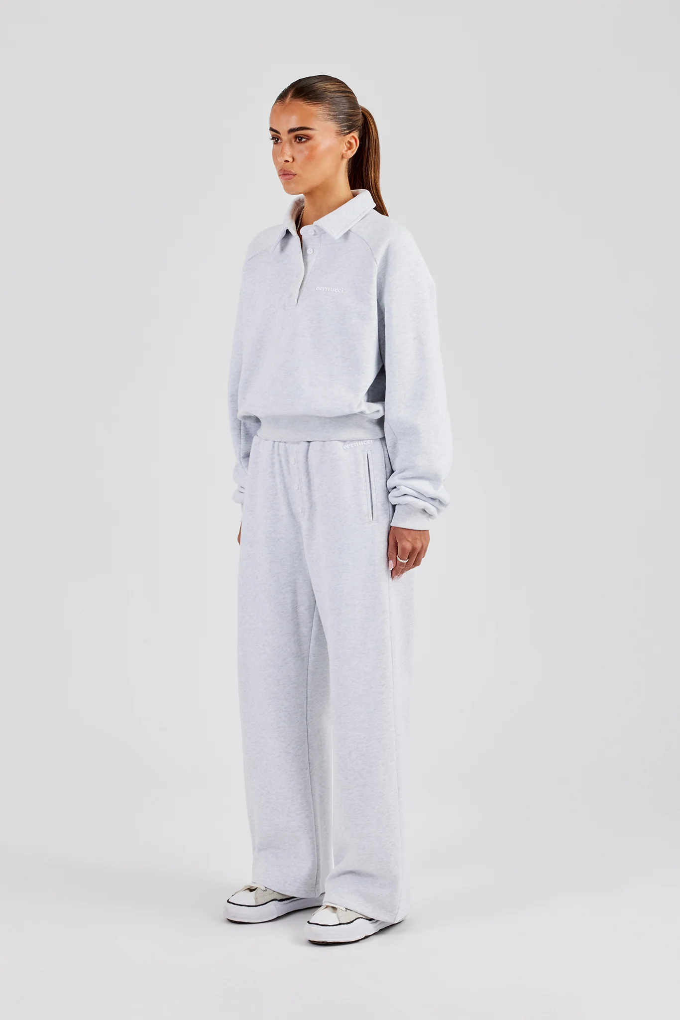 Polo Sweatshirt & Wide Leg Jogger - Heather Grey - Image 2