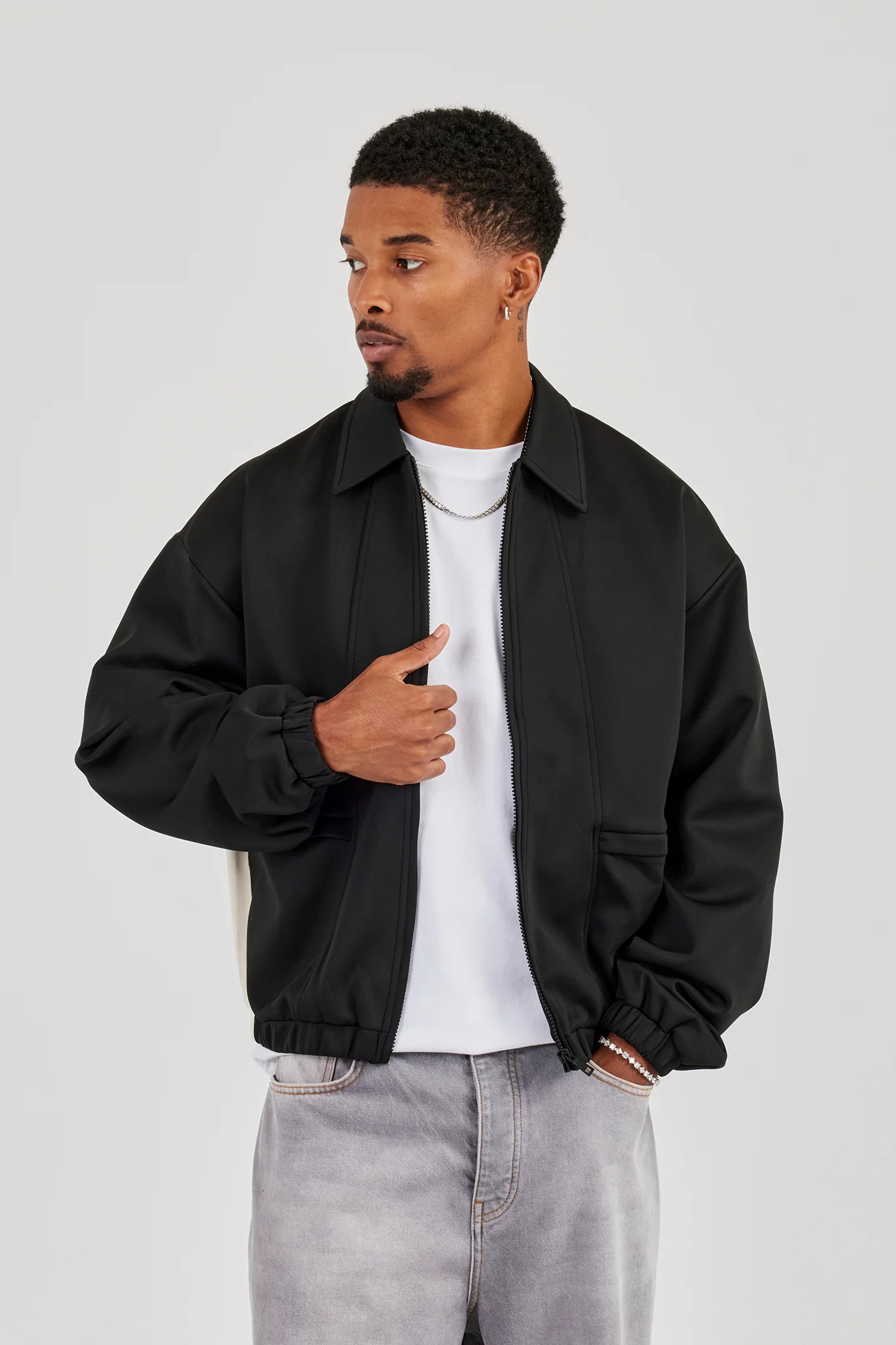 Poly Contrast Track Jacket - Black