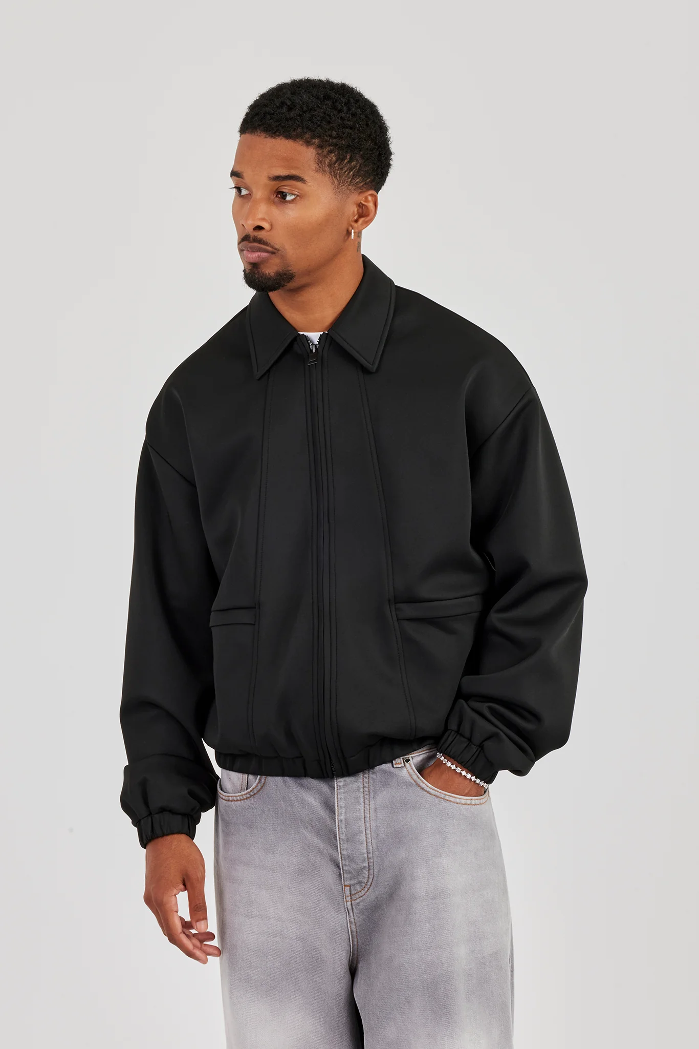 Poly Contrast Track Jacket - Black - Image 2