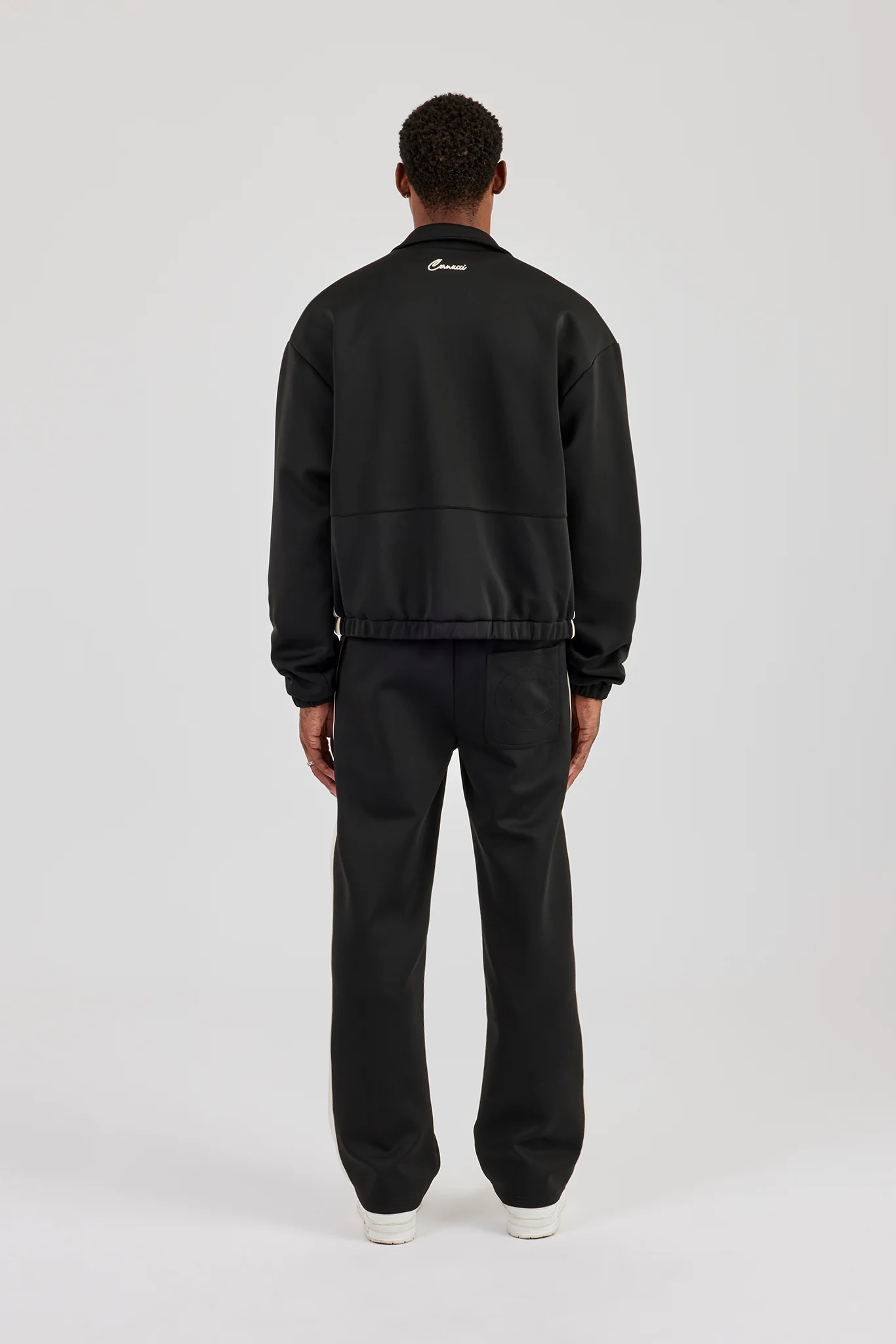 Poly Contrast Track Jacket & Relaxed Trouser- Black - Image 3