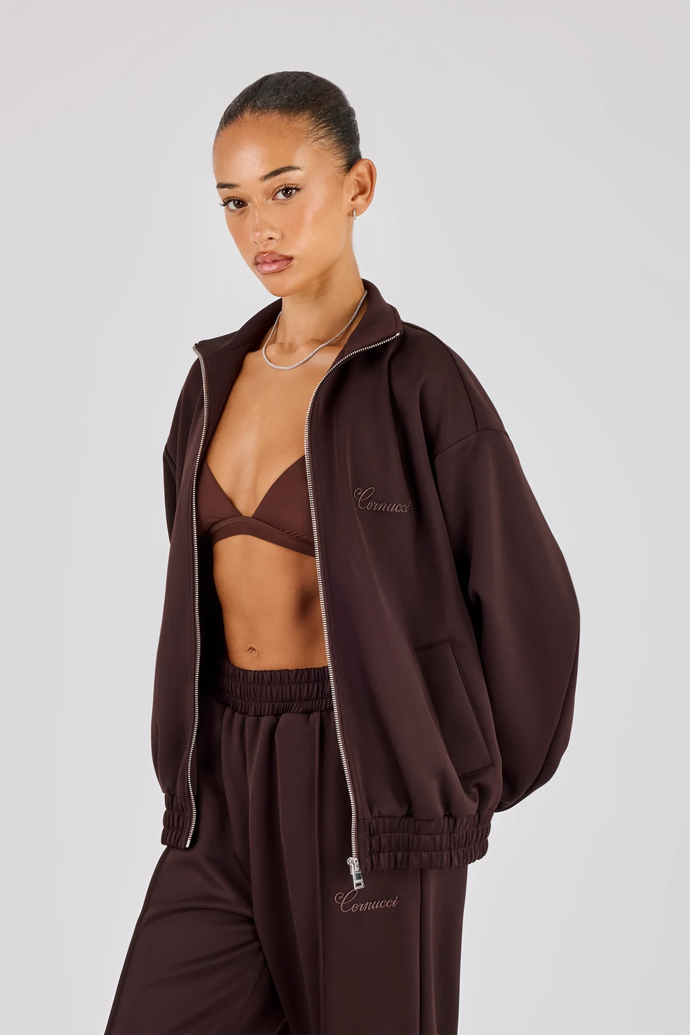 Poly Embroidered Track Jacket - Brown - Image 2