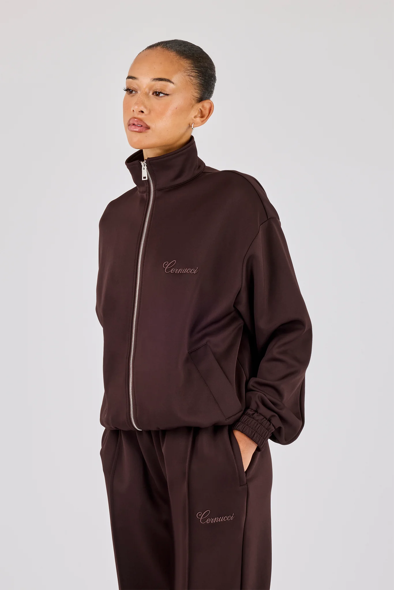 Poly Embroidered Track Jacket - Brown - Image 4